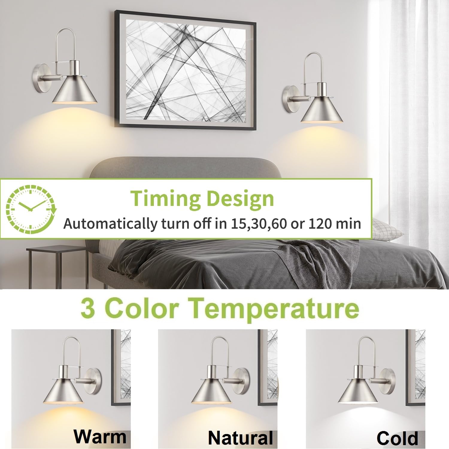 Novantl Brushed Nickel Battery Operated Wall Sconce, Wireless Battery Operated Wall Lights, Wall Sconces Set Of Two Battery Operated, Remote Wall Sconces Battery Operated For Gallery, Bedroom
