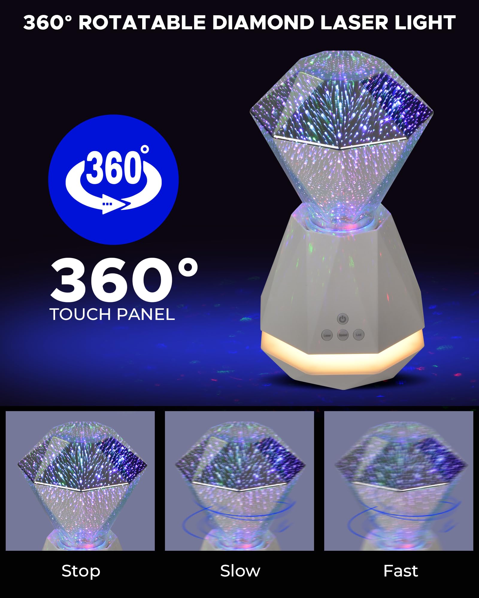 Mansuon 3D Diamond Laser Light, Dimmable Firework Bedside Lamp, With Led Night Light, Built In Speaker, Atmosphere Table Lamp For Living Room Decor, Valentine'S Day And Birthday Gifts