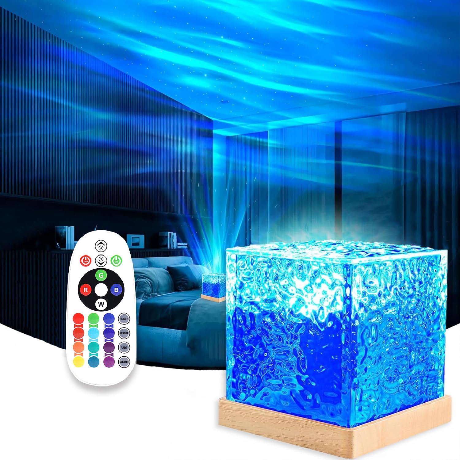 Ocean Wave Projector Light with 16 Colors Rechargeable Luminorthe Cube Lamp for Bedroom Decor/Party/Christmas Gifts/Tiktok Live/