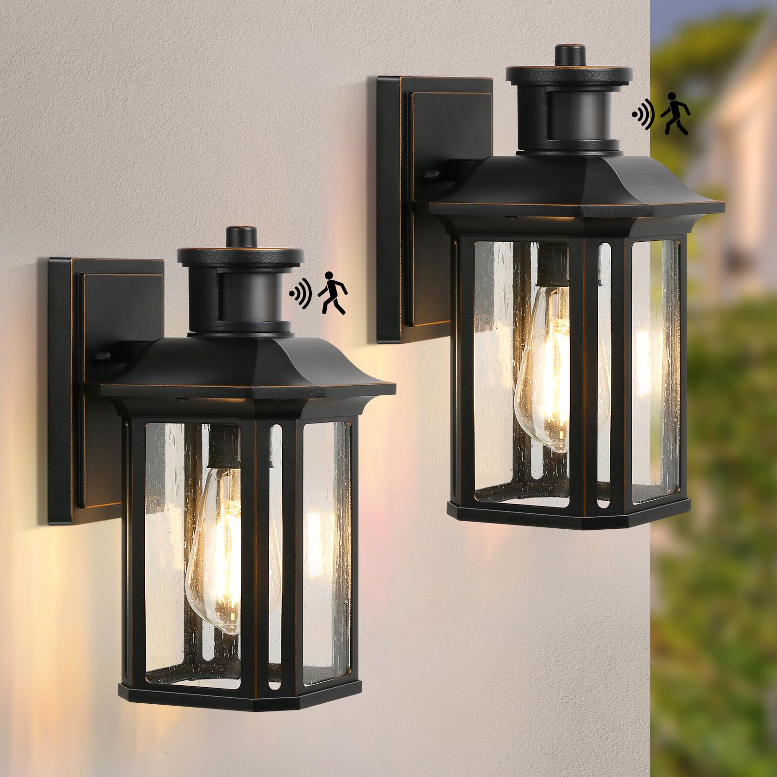 2 Pack Motion Sensor Outdoor Lights, 3 Adjustable Lighting Modes Porch Lights, Dusk to Dawn Exterior Lighting Fixture, Waterproo
