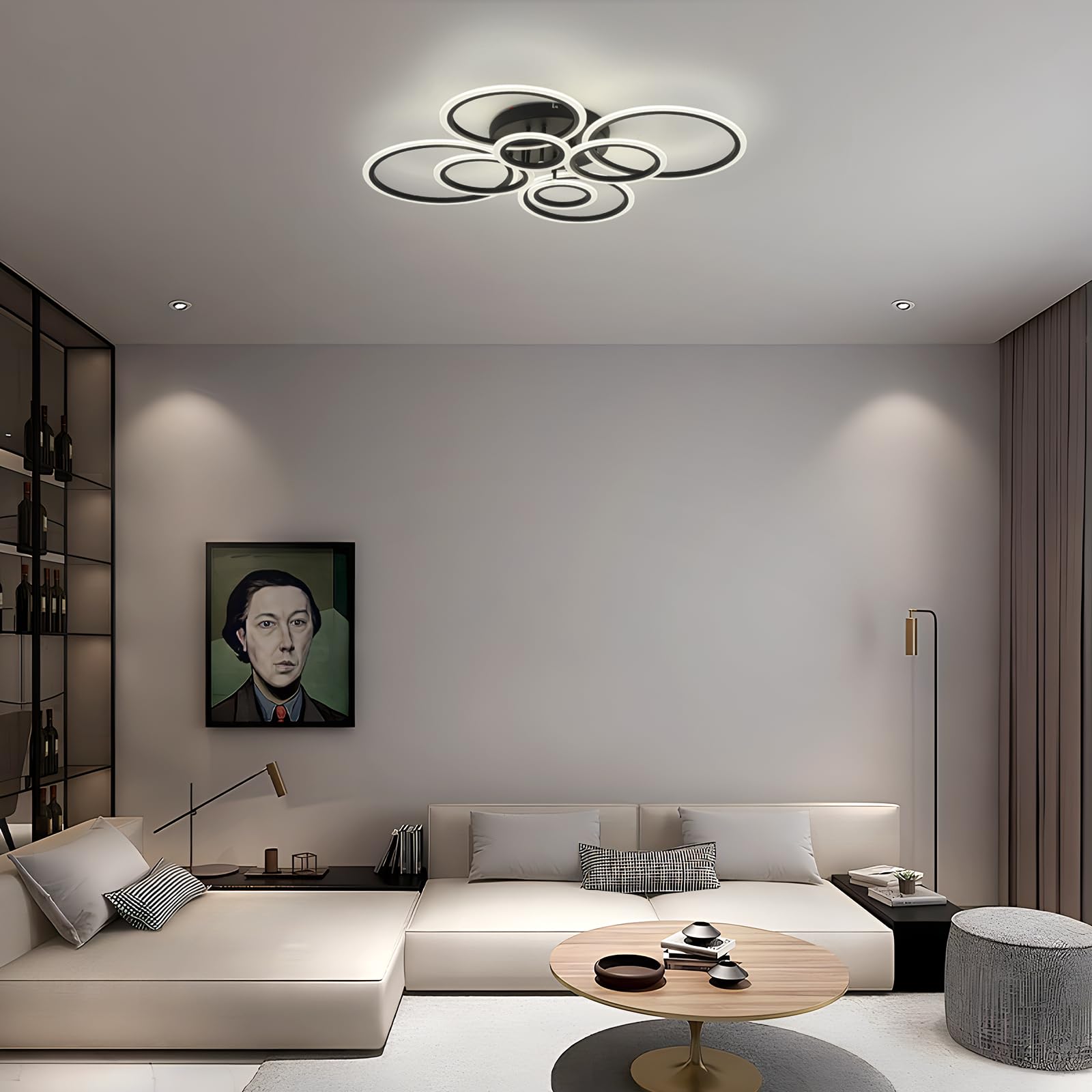 Vikaey 8-Light Modern LED Ceiling Light, Black Metal Flush Mount Fixture, 4000K for Living Room, Dining Room, Bedroom, Kitchen