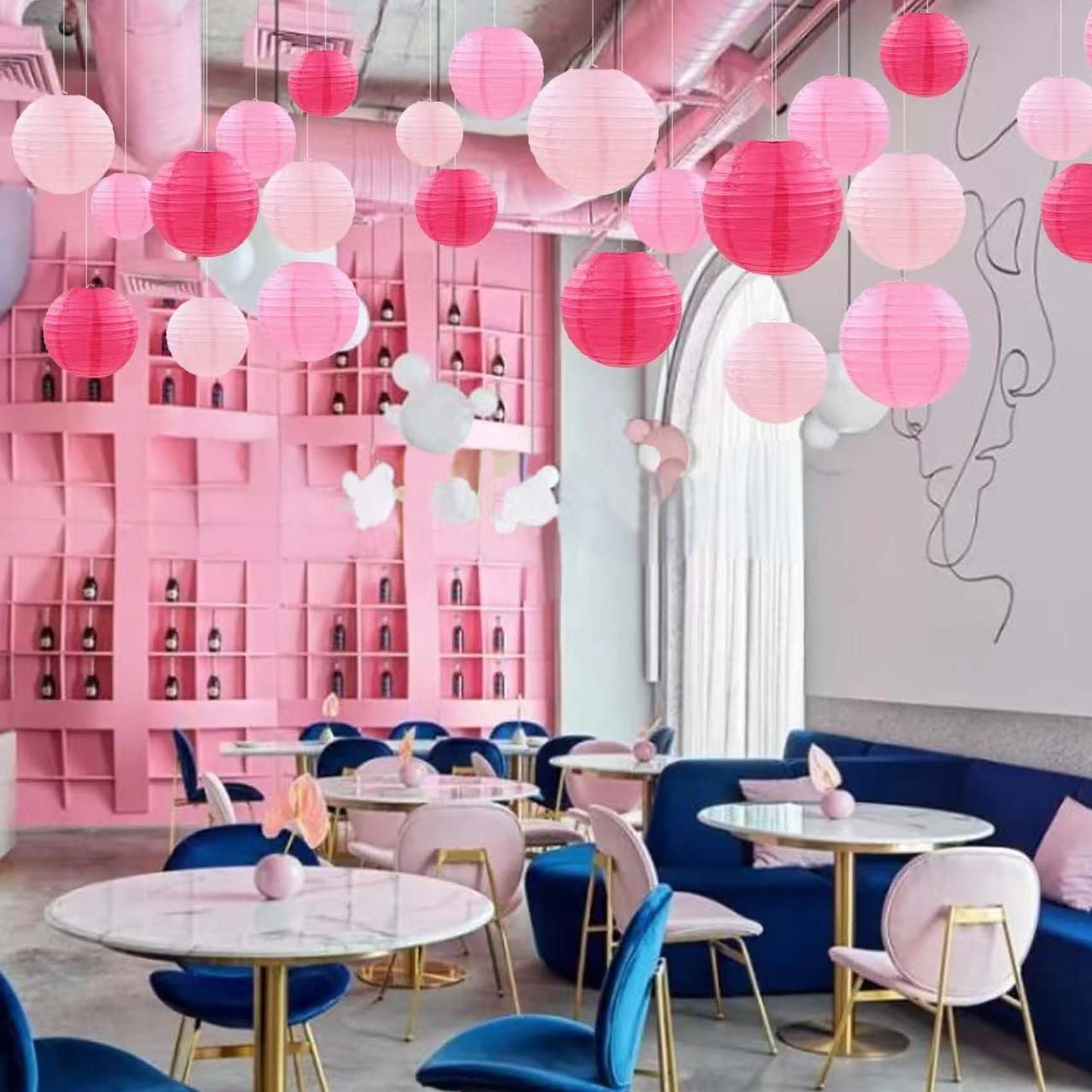 Brzikwt Pink Paper Lanterns 12Pcs Hanging Chinese Lanterns For Wedding Birthday Baby Shower Christmas Graduation Anniversary Oth