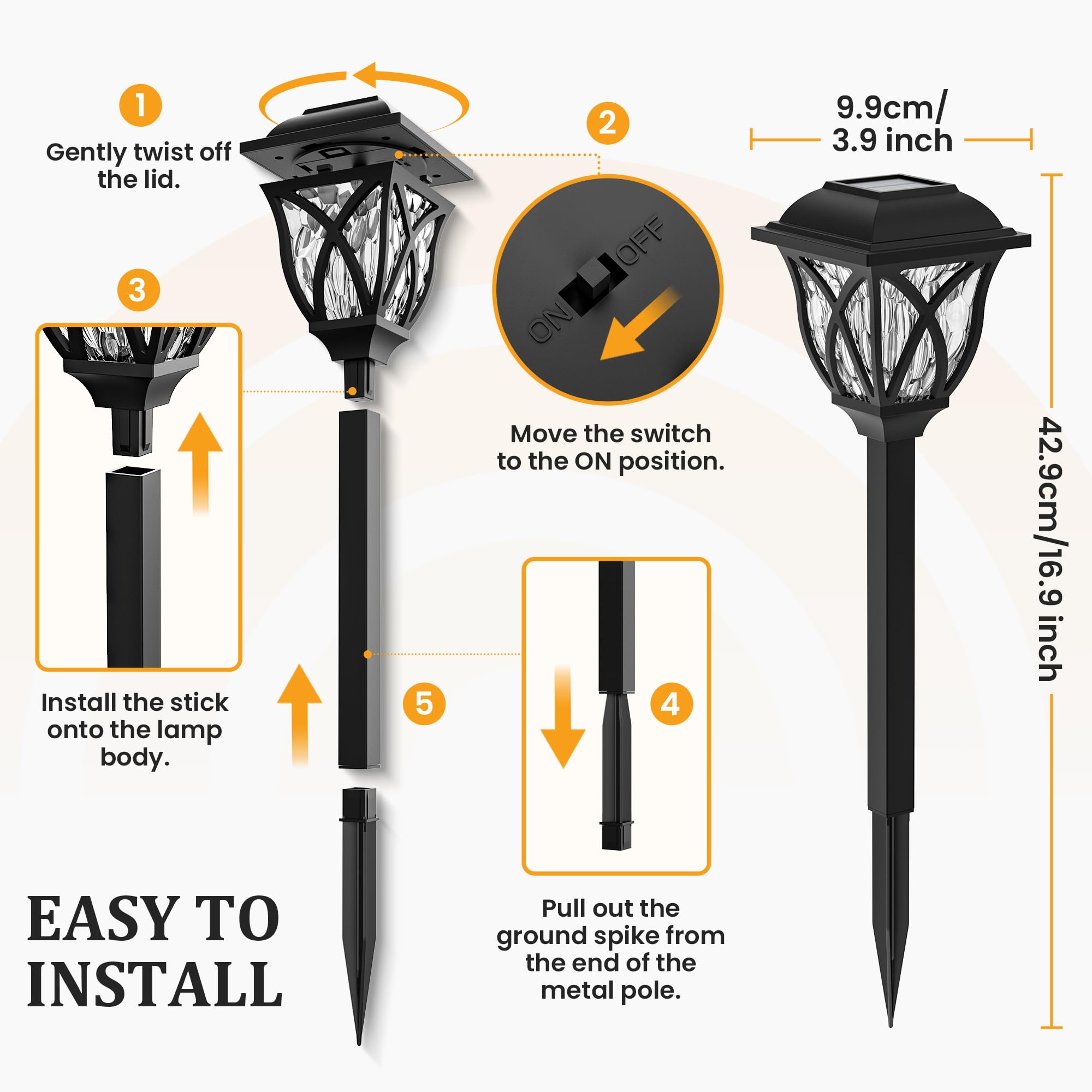 GIGALUMI Solar Garden Lights, 8 Pack LED Waterproof Outdoor Lighting, Warm White, Model 8685, Plastic Decor for Yard and Walkway