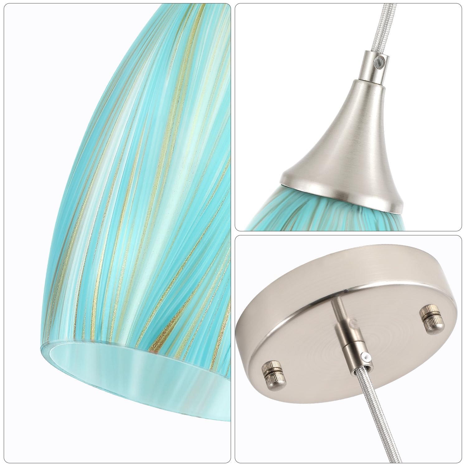 Gladfresit Sky Blue Serenity Pendant Light For Kitchen Islands - Artisanal Elegance With Adjustable Nylon Core And Ceramic Holde