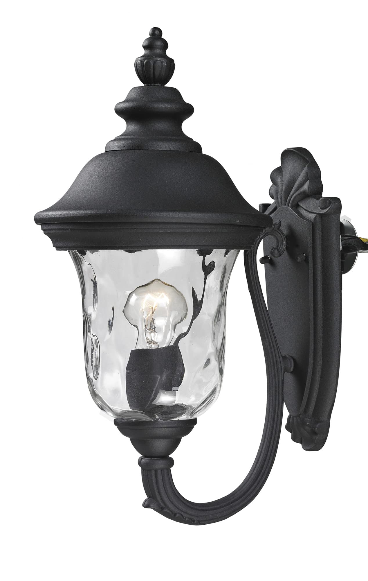 Z-Lite Armstrong Outdoor Wall Light, Aluminum Frame, Black Finish, Clear Water Glass Shade, Model 533S-BK