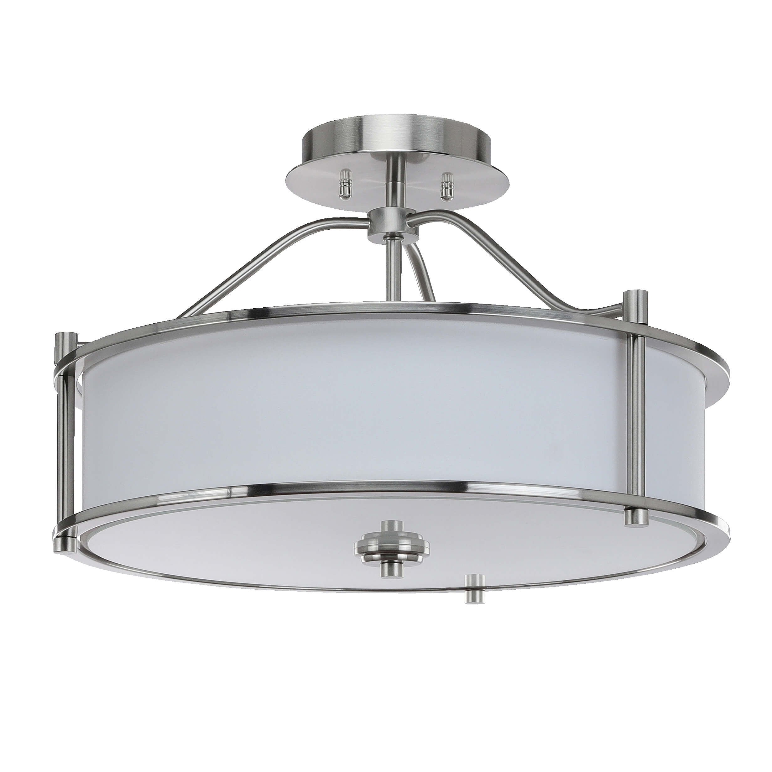 Xinbei Lighting Semi Flush Mount Ceiling Light 18 Inch 3 Light Close To Ceiling Light With Fabric Shade And Glass Diffuser, Brus