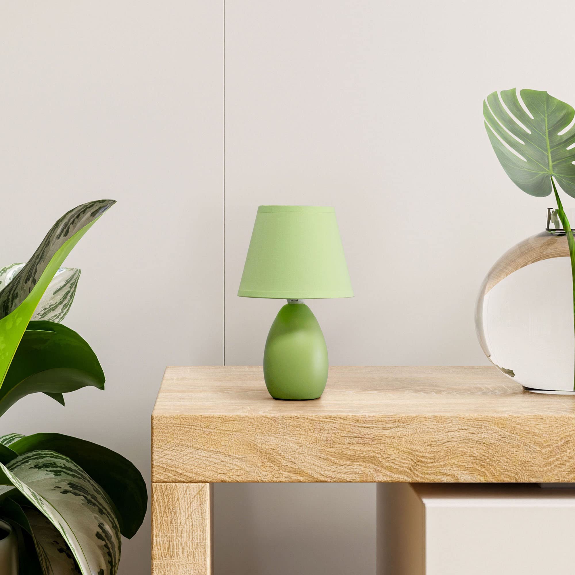 Creekwood Home 9.45&quot; Green Ceramic Bedside Table Lamp With Drum Shade