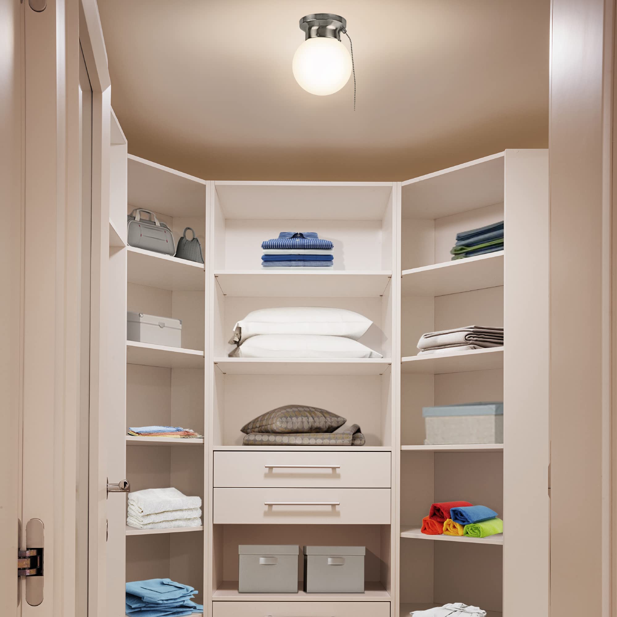 Ultralux 6in LED Glass Flush Mount Light Fixture, 500 Lumens, 3000K, Brushed Nickel, 1-Pack