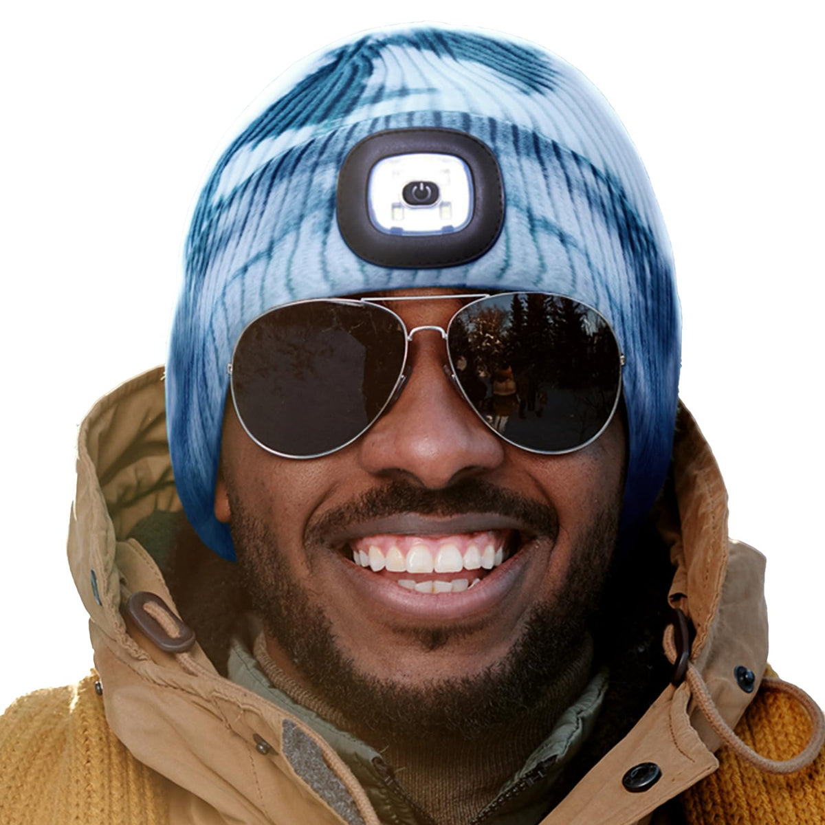 Head Lightz Headlightz By Roq Innovation - Beanie With Light, Unisex Led Beanie Hat With Light Built In, Rechargeable, Blue Tie 