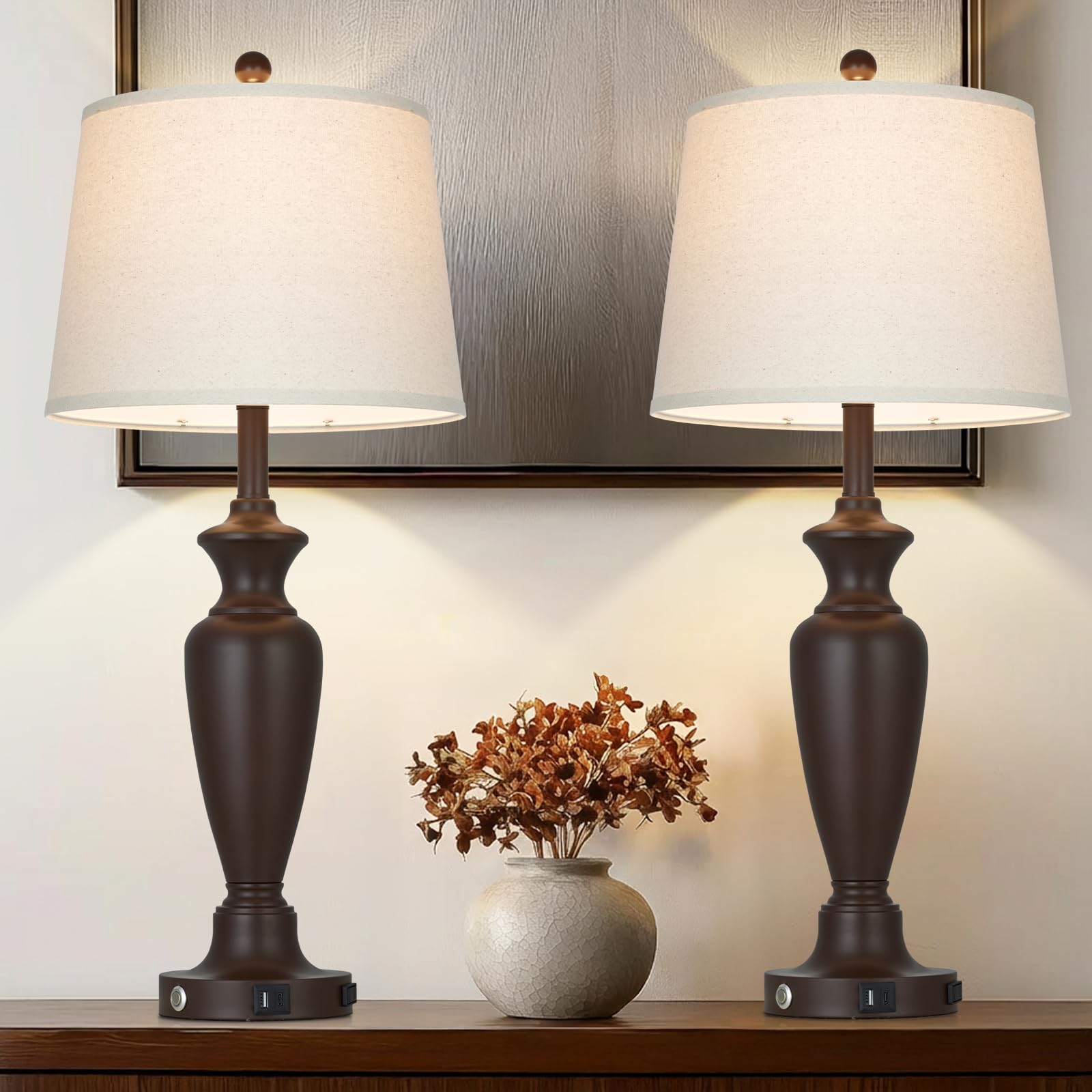luxeflow 30 Tall Brown Table Lamps Set of 2 for Living Room, Touch Control Bedside Lamps for Bedroom Nightstand, 3-Way Dimmable 