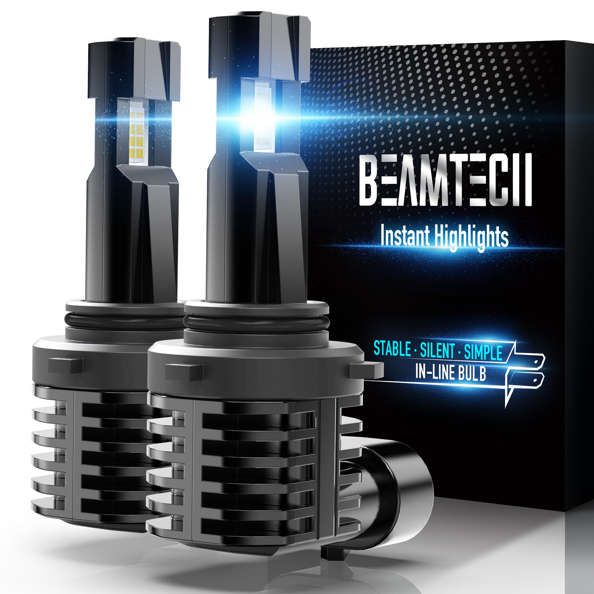 BEAMTECH 9006 Bulbs, Fanless HB4 Fog Light, 6500K Xenon White, Aluminum Material