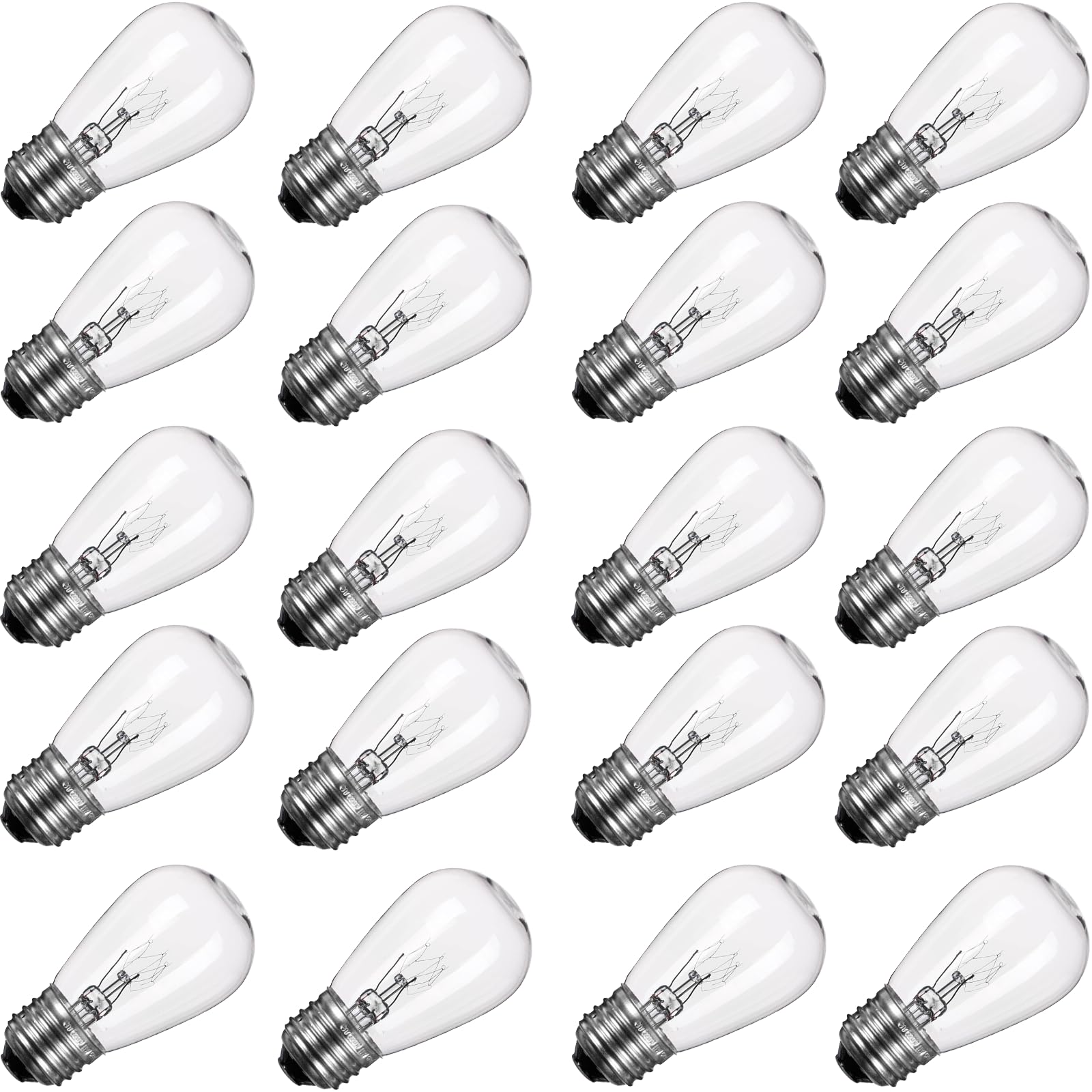 20 Pack S14 Clear Bulbs 11 Watt Warm Replacement Incandescent Glass Light Bulbs With E26 Medium Base For Indoor And Outdoor Comm