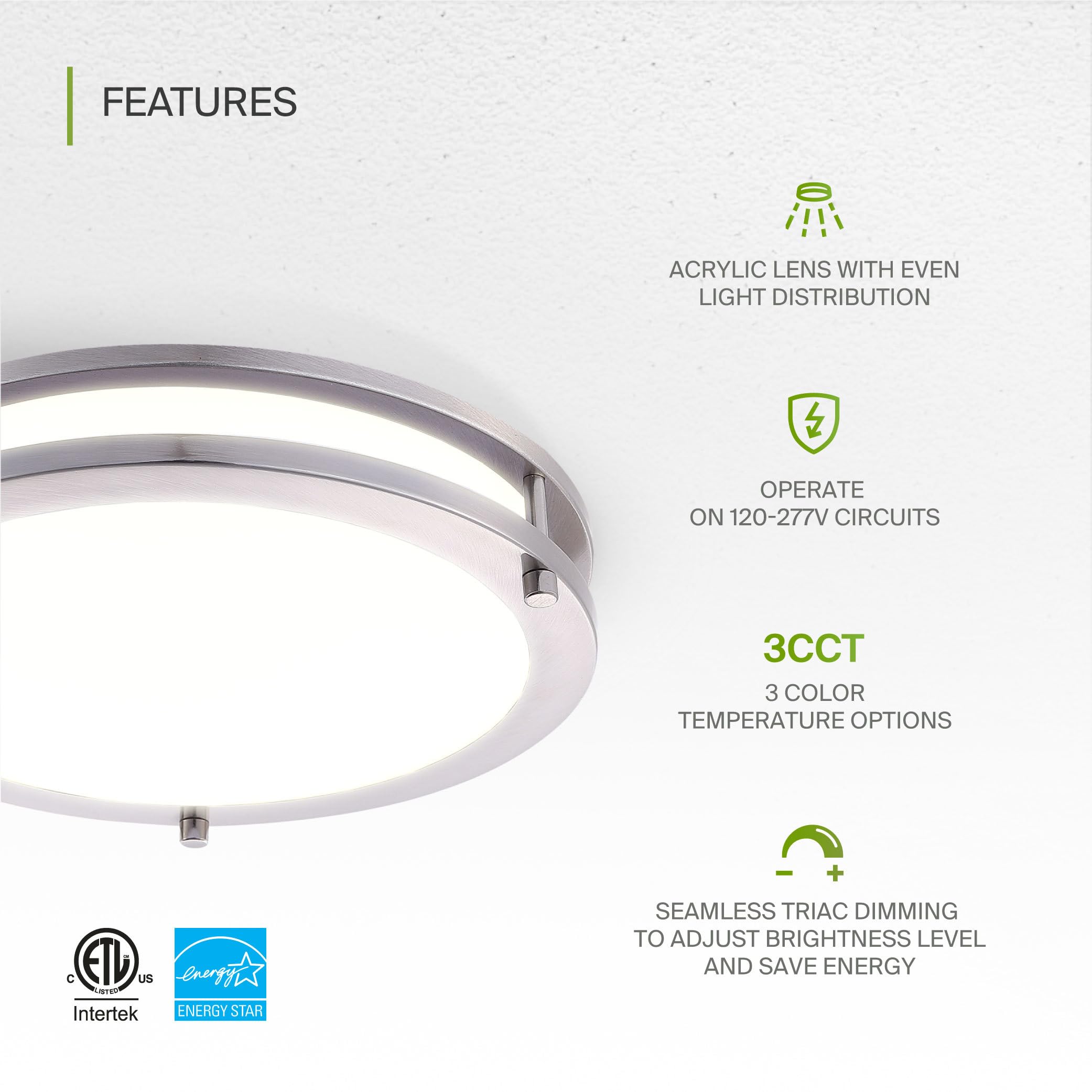 Asd Led 14 Inch Round Flush Mount Light Fixture | 21W 1750Lm 3000K-5000K 100-277V | 3Cct, Dimmable, Energy Star, Etl Listed | Cl