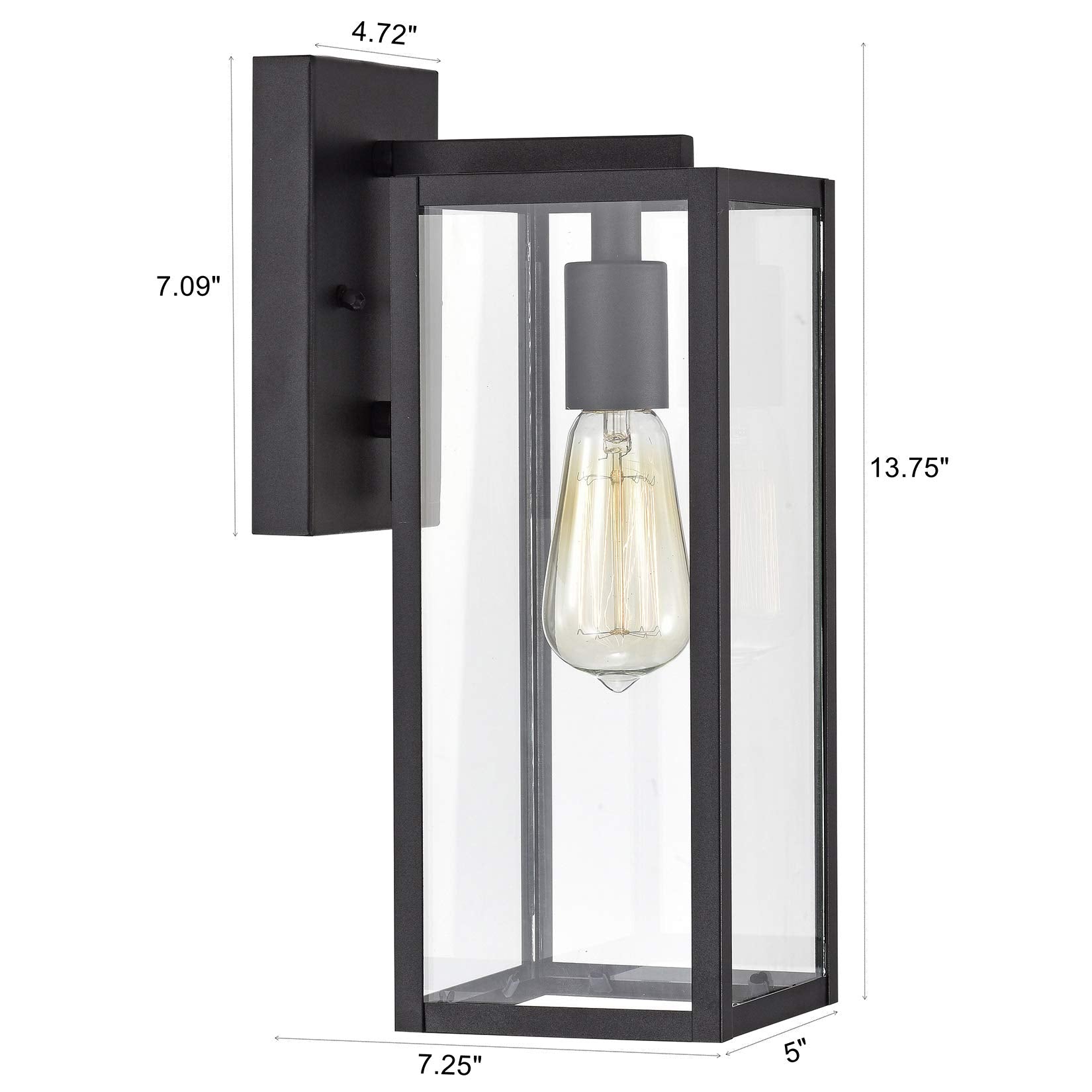 MICSIU Black Outdoor Wall Light Fixture, 2 Pack, Modern Clear Glass Sconce, E26 Base, 13.75 Inch, Metal, Model 20001