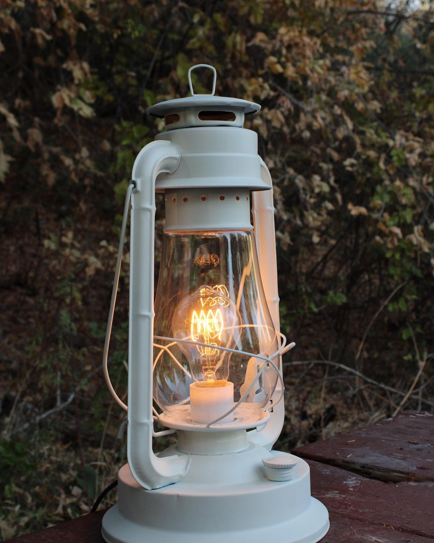 Muskoka Lifestyle Rustic Farmhouse Lantern Table Lamp - Dimmable Edison Bulb, Large Body, White Finish, Model MUS113LR-W