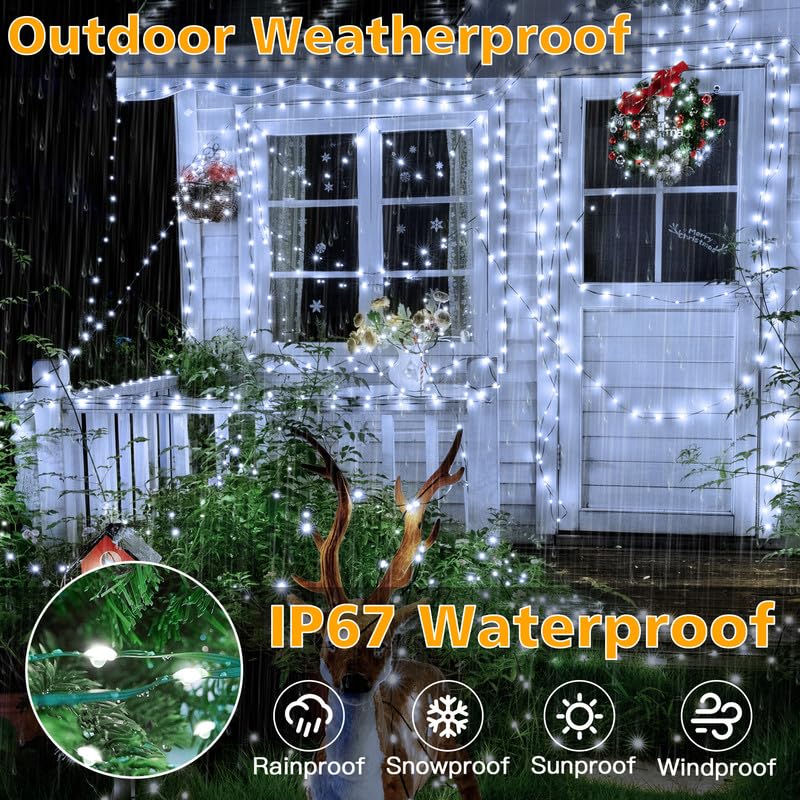 Ollny Christmas Lights, 198 Ft 600 Led Outdoor Waterproof Plug In Christmas Tree Lights With 8 Modes Remote Timer, String Lights