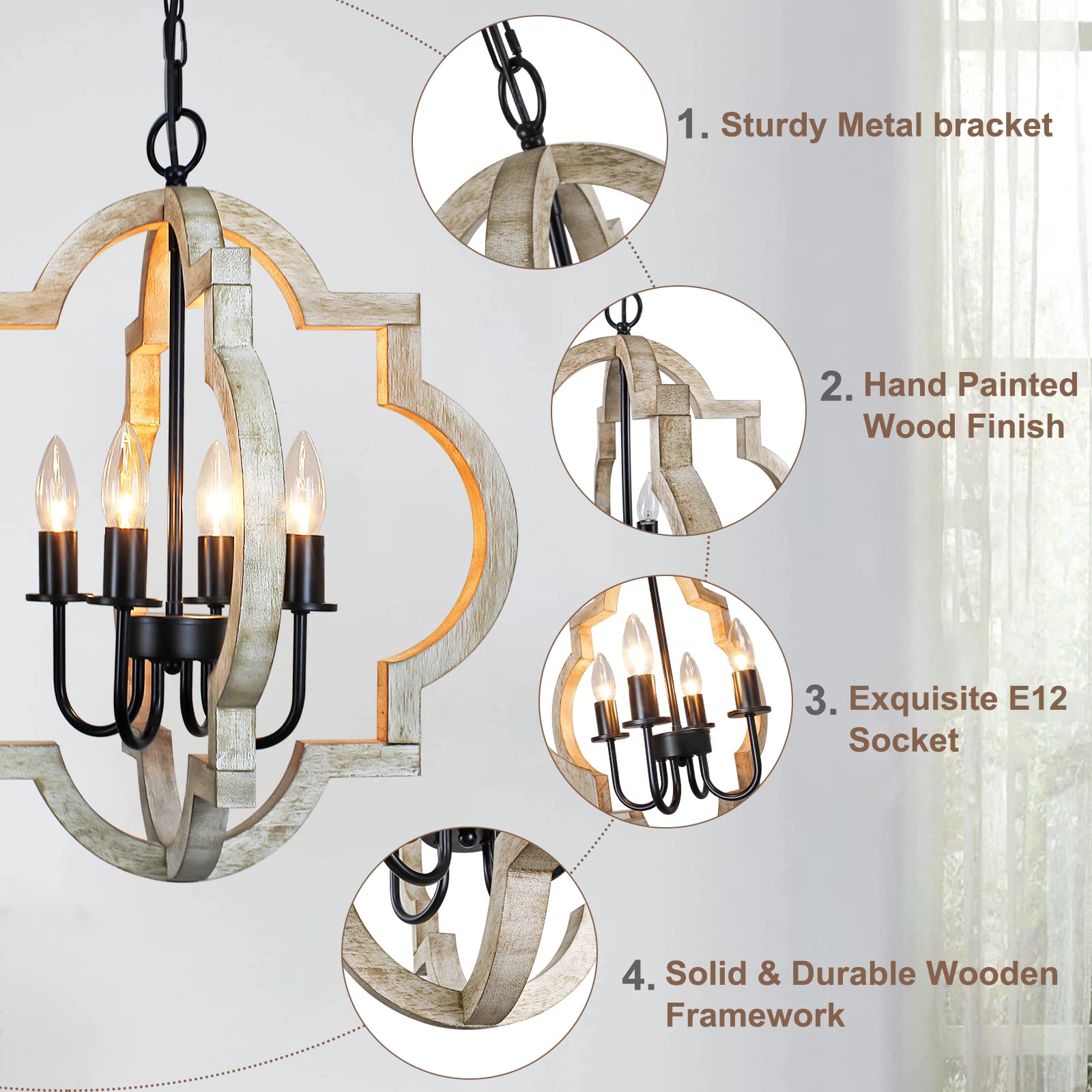 Rviezza 5-Lights Wood Farmhouse Chandelier, Dining Room Light Fixture, Industrial Rustic Farmhouse Chandeliers For Dining Room K