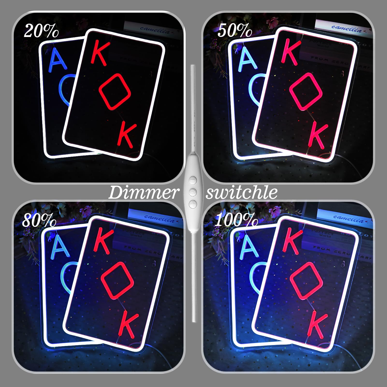Generic board-style Neon Sign - Dimmable USB Power, Acrylic Material, 14.1inx13in, Red Blue Color, board-style Theme Decor