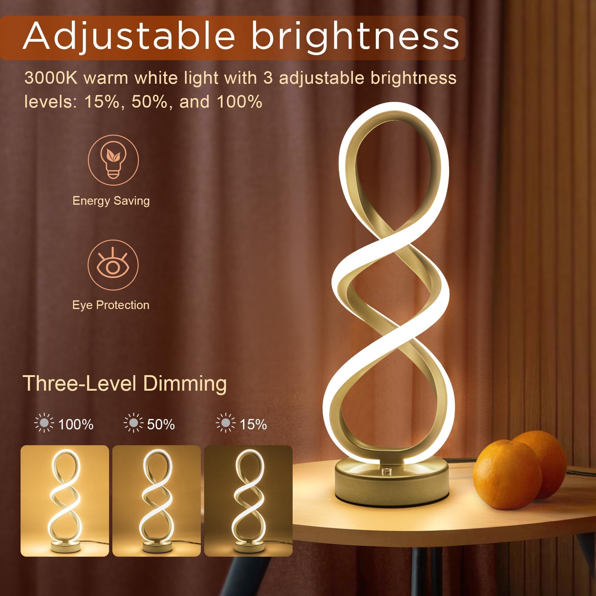 Adebime Modern RGB Table Lamp - Touch Dimmable, 10 Light Modes, Double Spiral 15.7", Gold-Spiral RGB