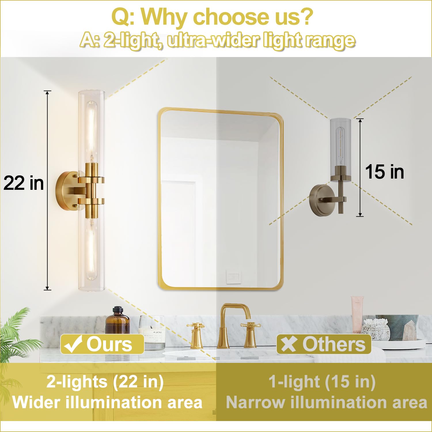 Wall Sconces Set Of Two, Hardwired Brushed Gold Bathroom Sconces Wall Lighting With Clear Glass, Modern Sconces Wall Decor Set O