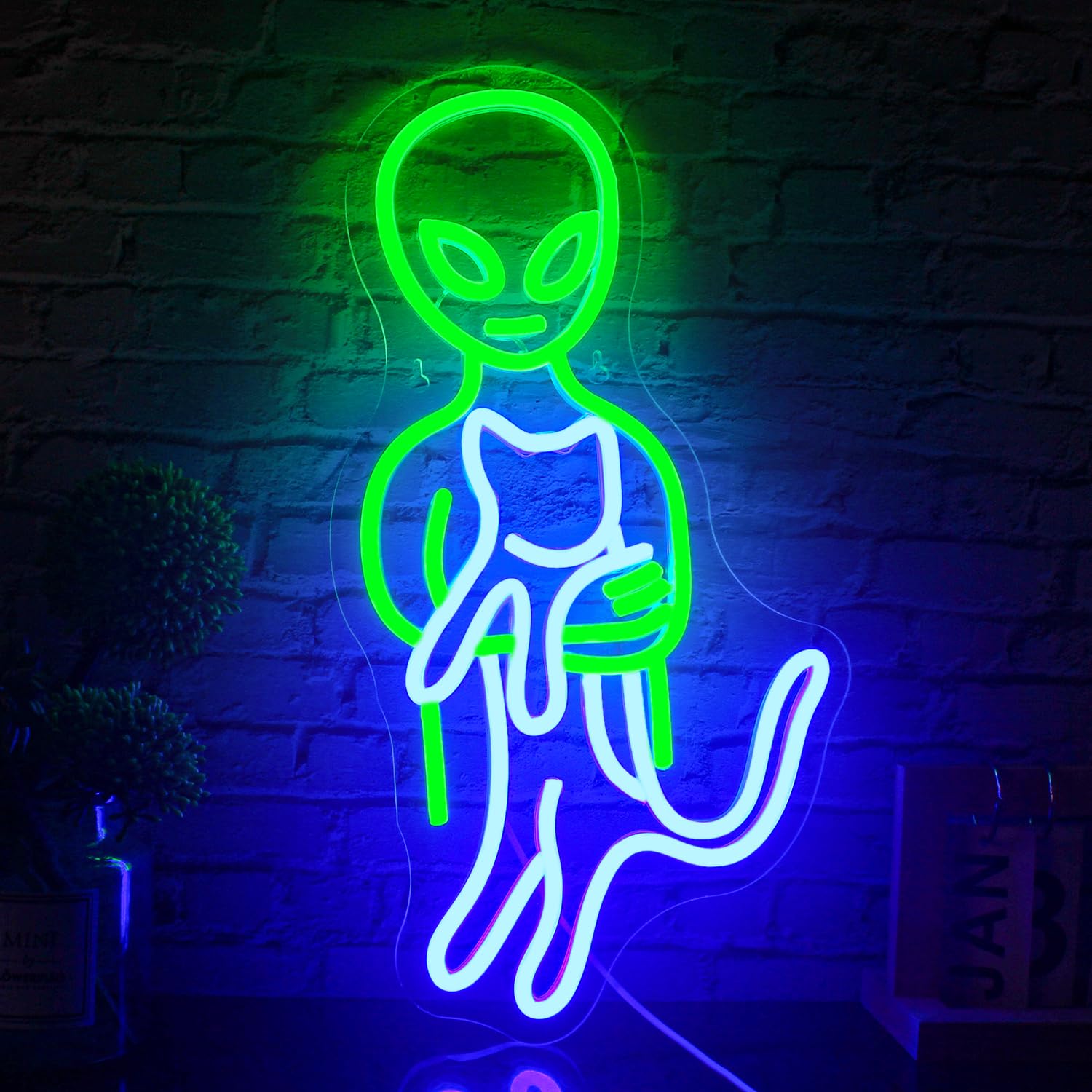 ineonlife Alien Neon Sign LED Light Wall Art Decor 16.5x8.6 in Colorful Acrylic Model QY-1589