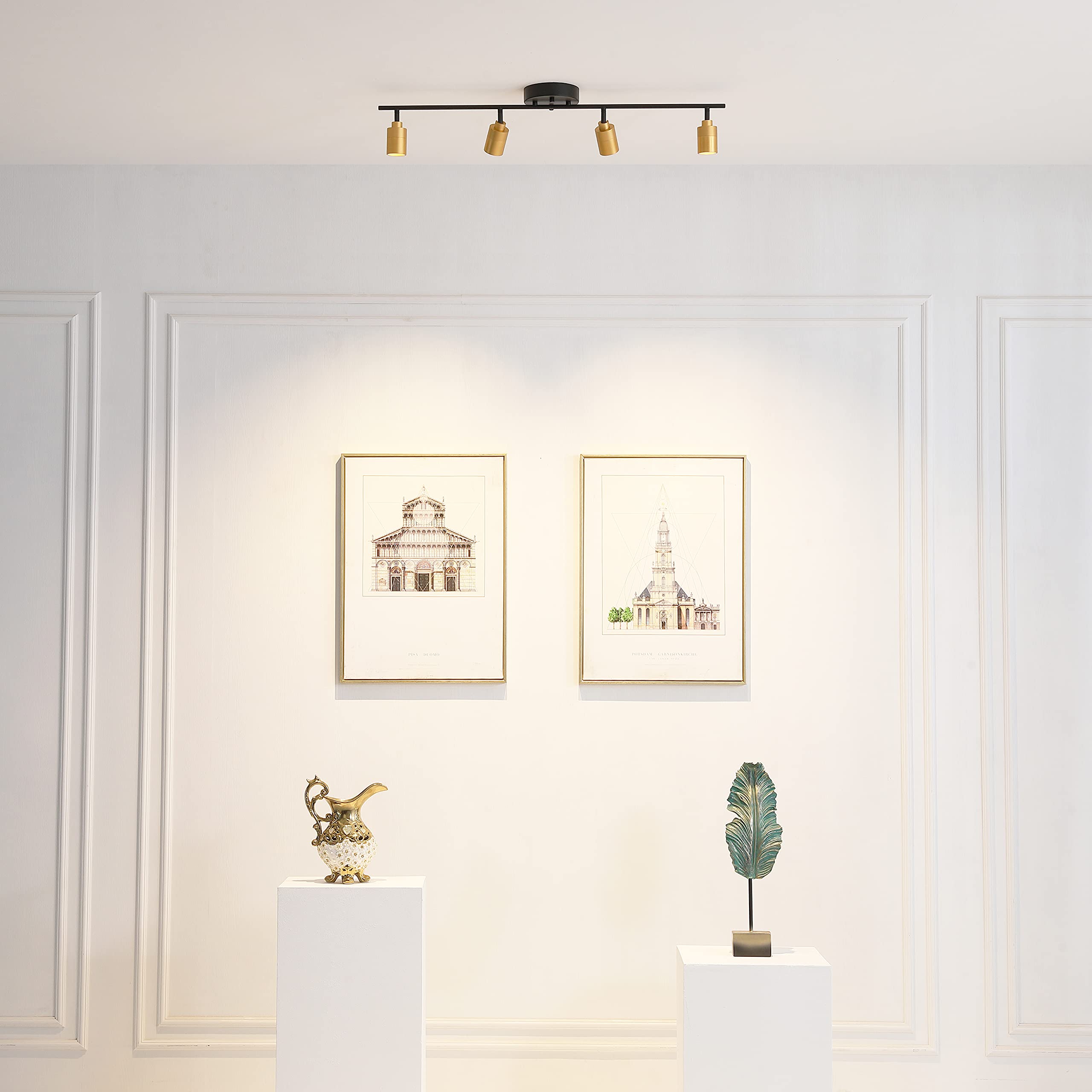 Shura Black & Brass 4-Light Track Light With Adjustable Heads, Integrated Led Bulbs, 3 Ft. Track Lighting Kit Ceiling Light, 300