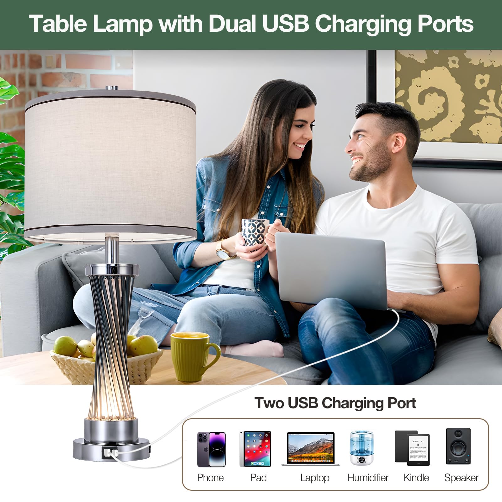 3-Way Dimmable Table Lamp Set Of 2,Touch Control Lamp With Night Light,Modern Blue Crystal Table Lamps For Bedroom,Living Room,B
