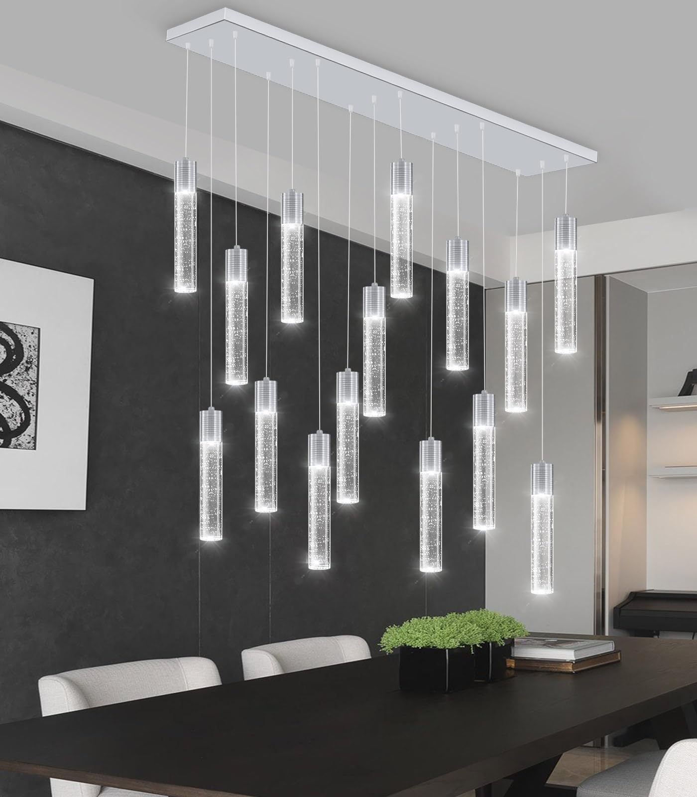 Dolria 15-Lights Modern Crystal Chandelier Led Pendant Lighting Fixture For Kitchen Island Light Fixtures For Dining Room Hallway Foyer