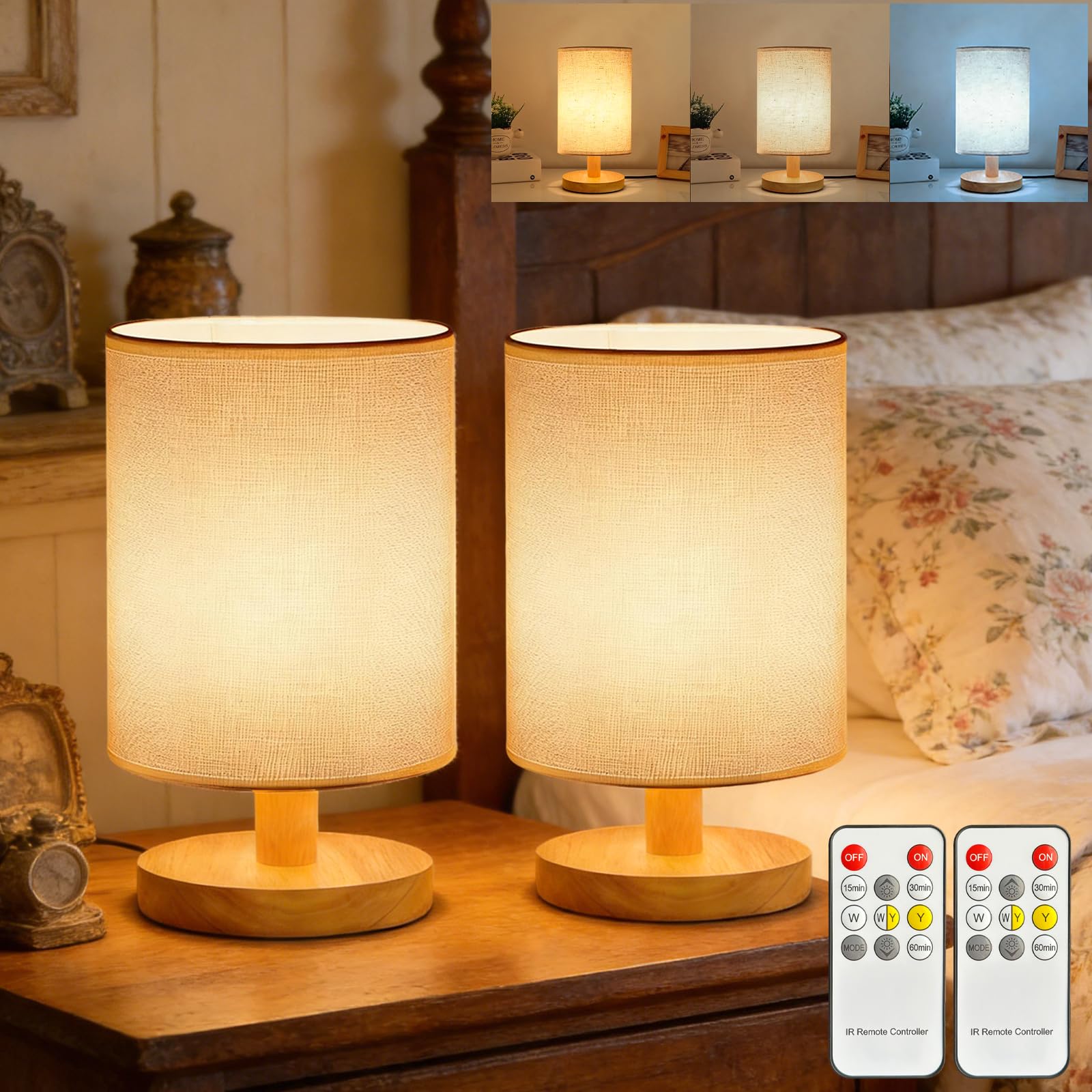 Lurinenna 2-pack Small Table Lamp for Bedroom,Remotecontrol Dimming Bedside Lamps,Night stand Light Lamp,Mini Cute Boho Lamp,Ret