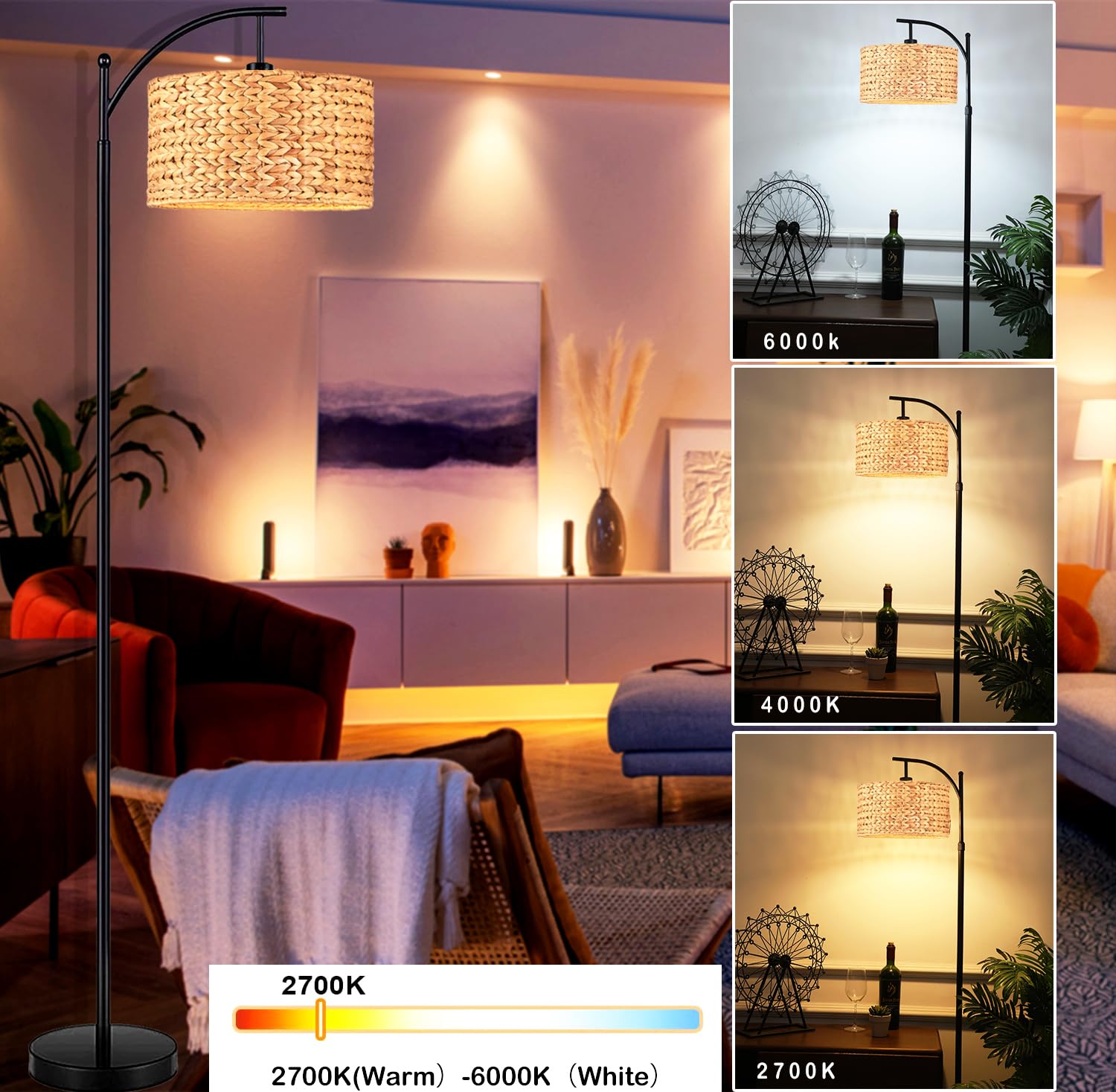QIYIZM Gold Floor Lamp, 3 Light Tree Design, Mid Century Modern, Glass Shade, 16in Tall