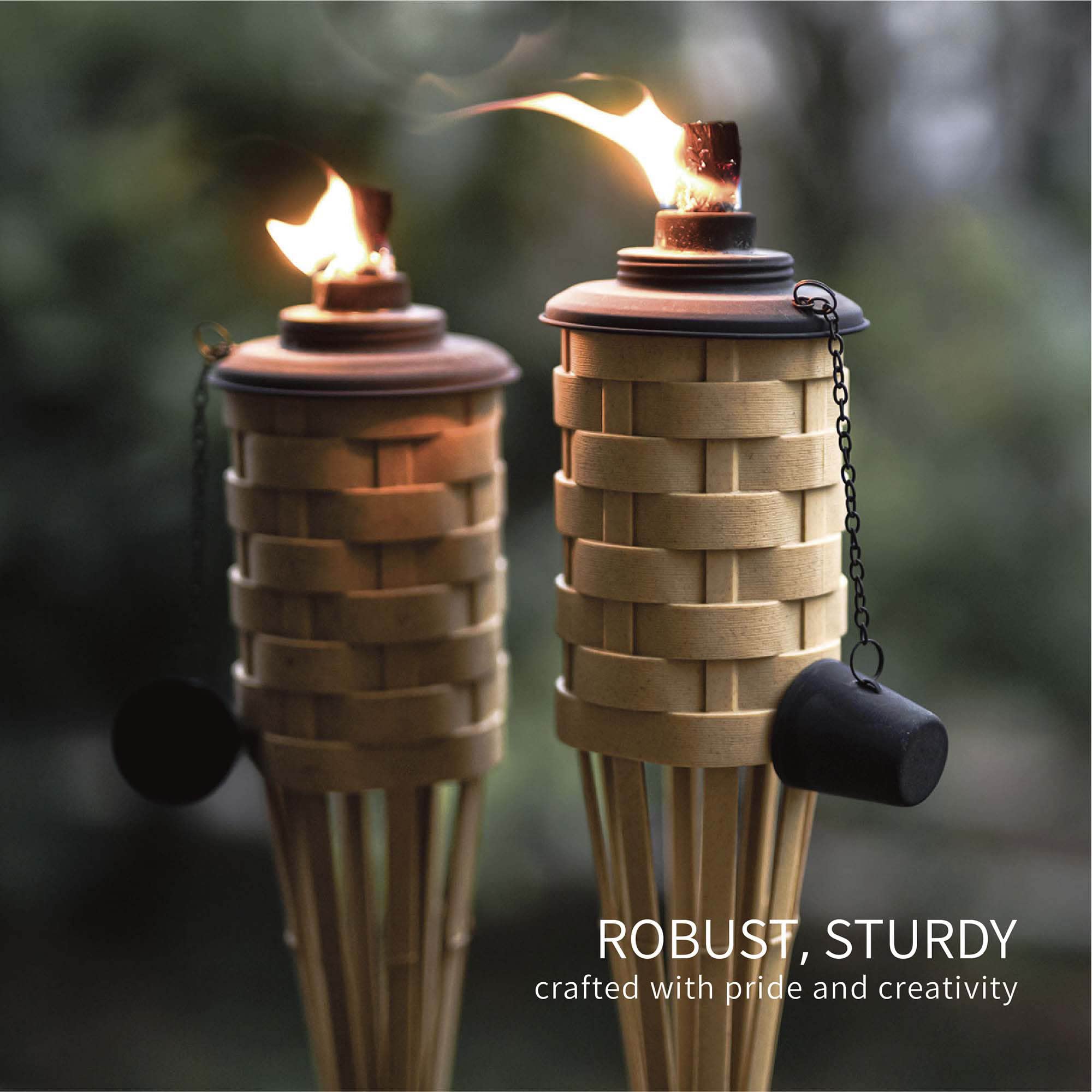 Onethatch Faux Bamboo Outdoor Torches (Sundried Color, 4Pack); Large Island Citronella Torch For Garden Lighting, Luau Party, An