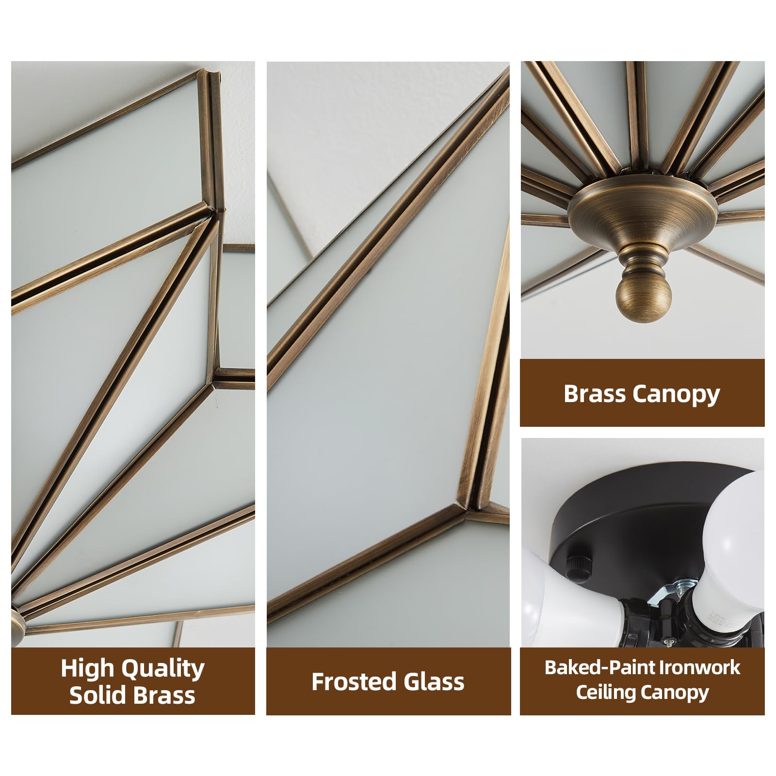 Mazu house Black Star Flush Ceiling Light - 19.5 Inch Brass Glass Fixture - Bronze with Frosted Glass - Model DDXD08-TH-480