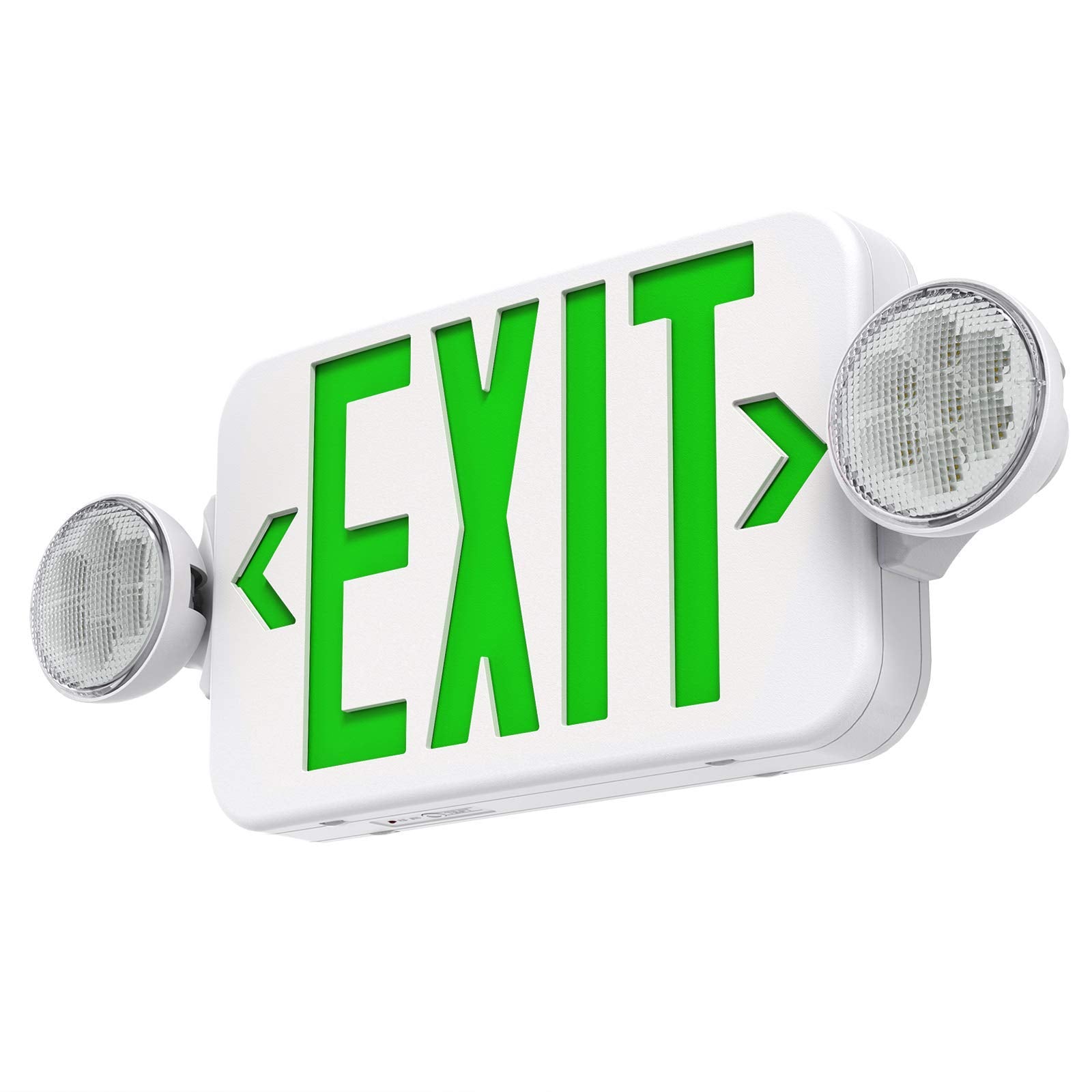 SASELUX Green LED Exit Sign Emergency Light Combo, Double Sided, Battery Backup, Model SL89G08, 1 Pack