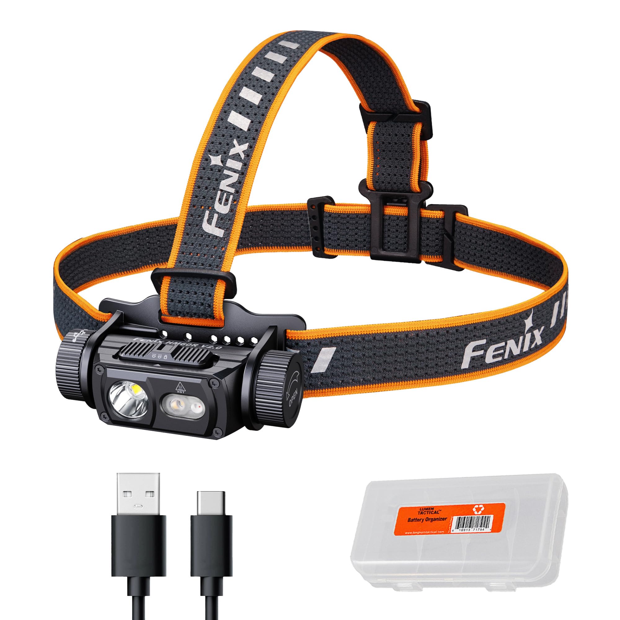 Fenix HM60R V2.0 1600 Lumens Rechargeable Headlamp, USB-C Fast Charging, Spotlight & Floodlight with Red Light, Lightweight Wate