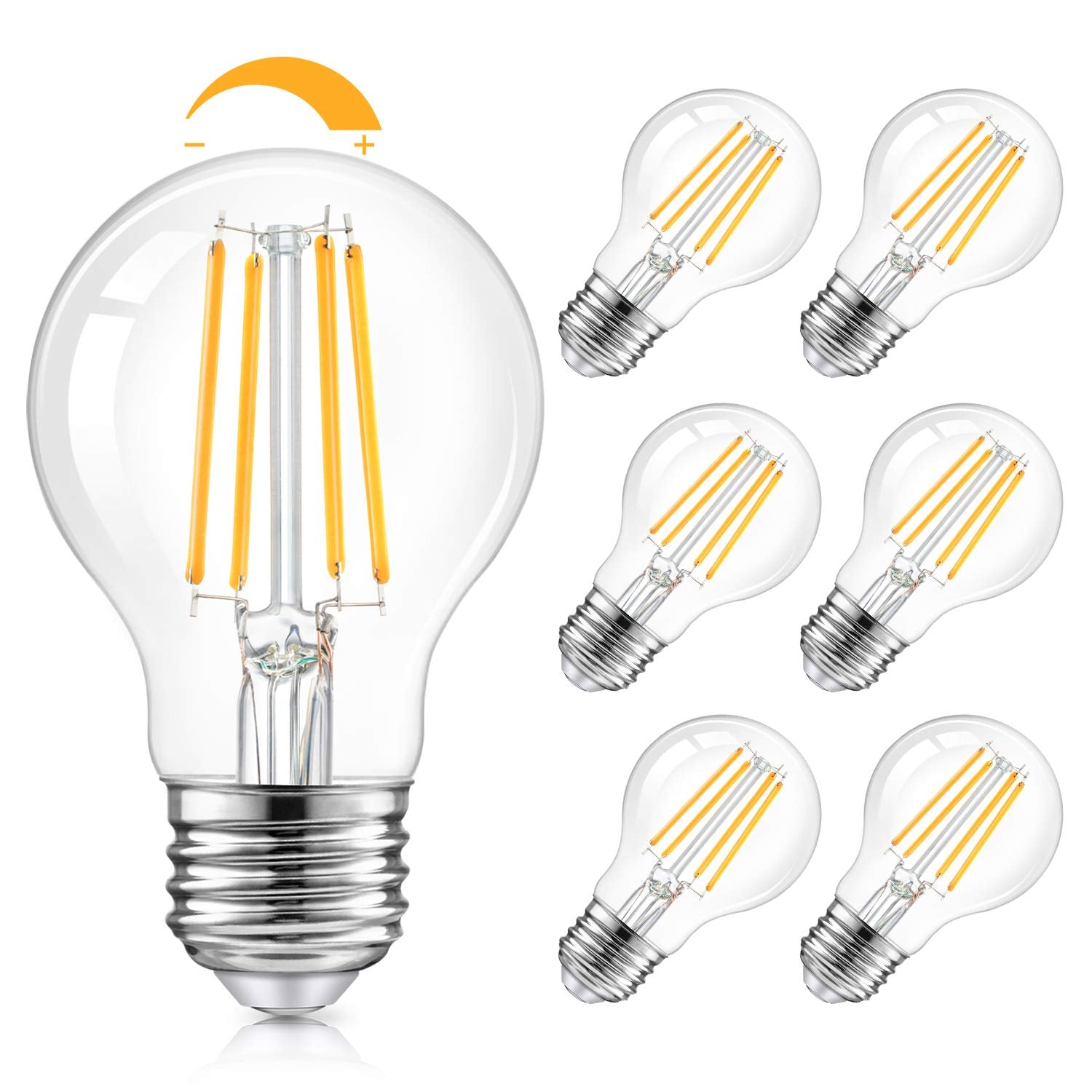 Tobusa Led Dimmable A19 Bulbs, 100W Equivalent, 2700K Warm White, 6-Pack Vintage