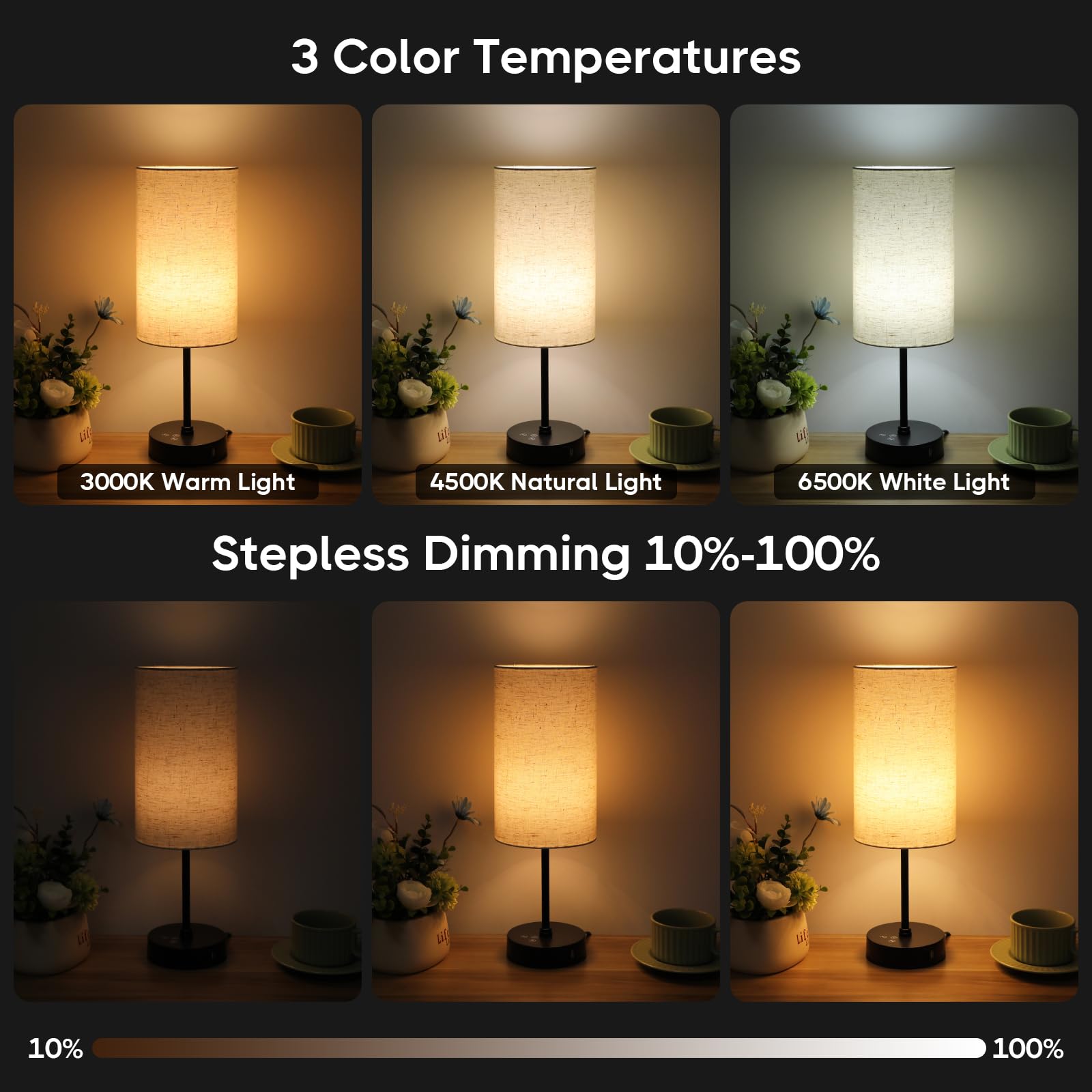 Unicozin Table Lamp, 3 CCT RGB Color Changing, Stepless Dimmable, 17Inch, Beige-Black Shade