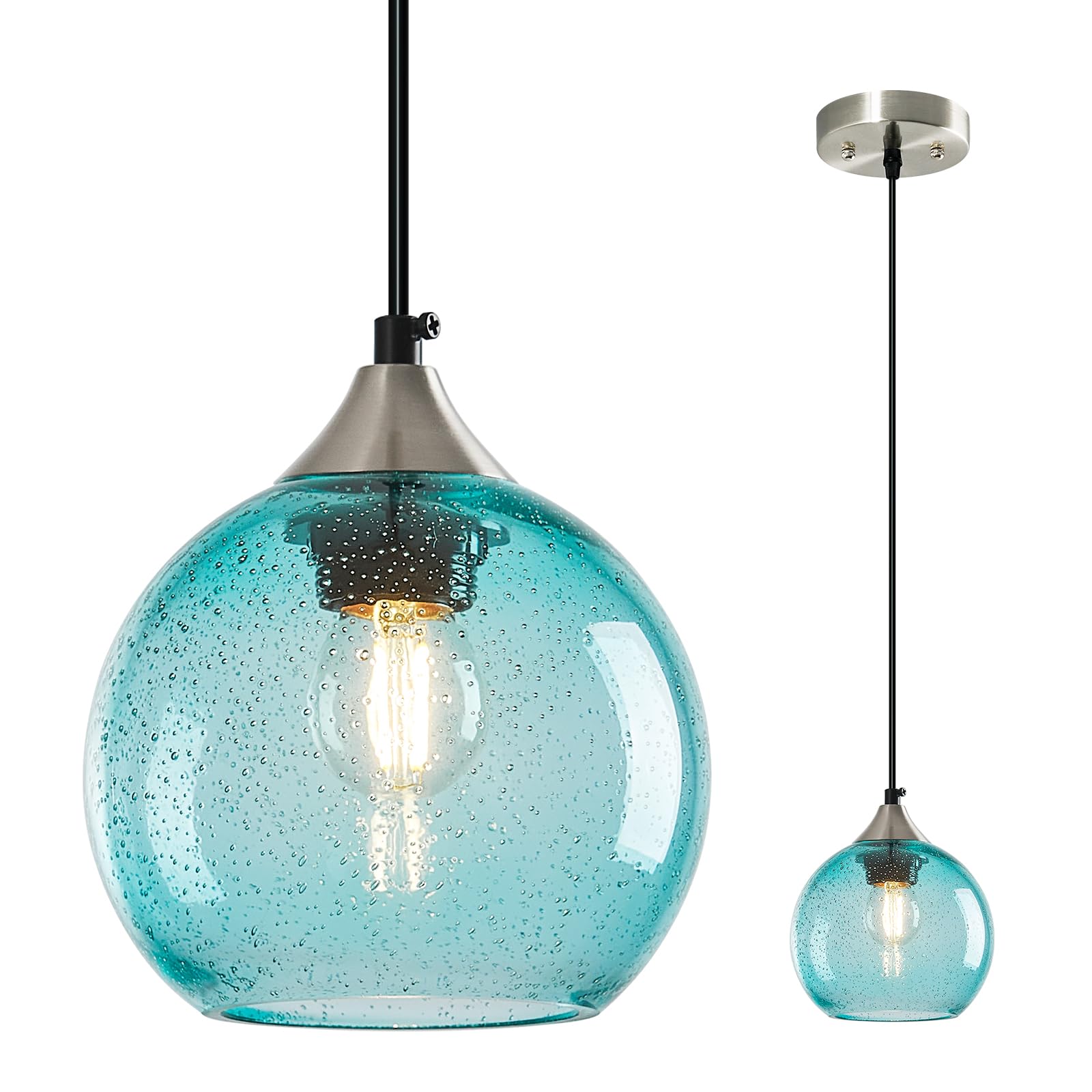 Lbsqj Light Blue Glass Pendant Lights Kitchen Island Globe Pendant Light Fixtures Modern Pendant Lighting For Bedroom Living Dining Room Light Fixture (5.9 In  1 Pack)
