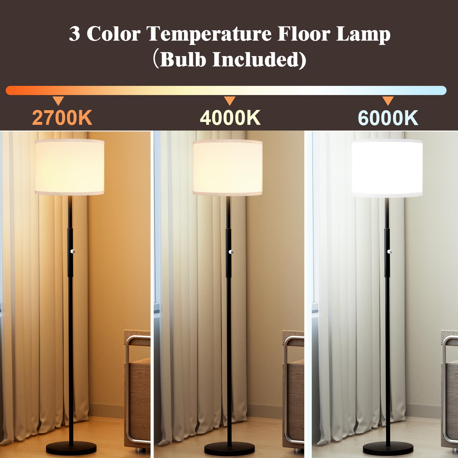 PARTPHONER Floor Lamp Modern Tall 65? Metal Design for Living Room Bedroom, Black A, Model TKFP108AB1, Bulb Included