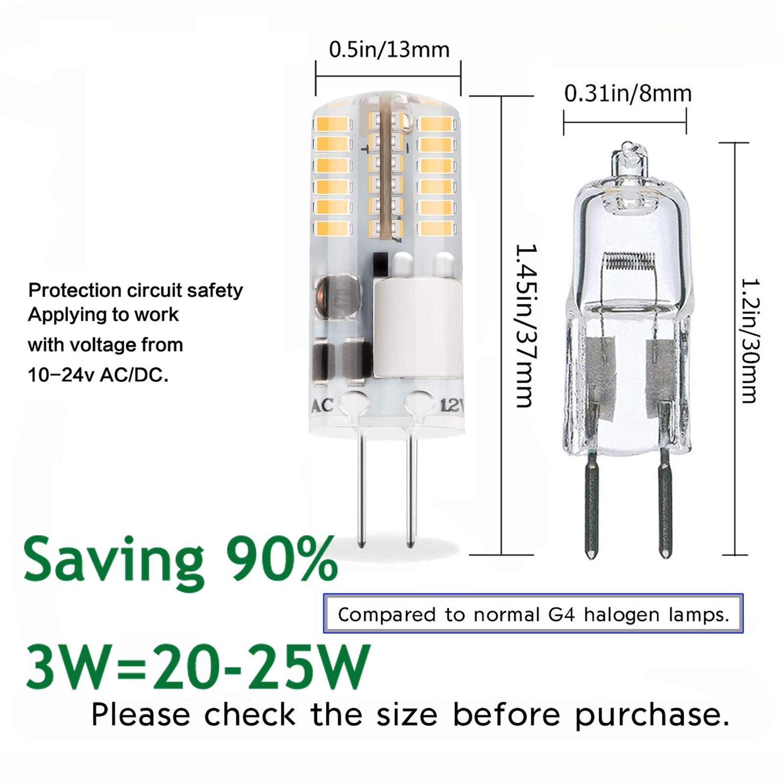 Dopkuss G4 Led Light Bulbs 3W Bi-Pin 30W T3 Halogen Bulb Equivalent, Ac/Dc 12V Warm White 3000K, Non-Dimmable Led Bulb For Home