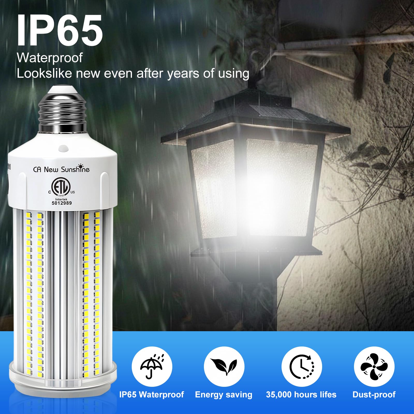 CA New Sunshine 1000W Equivalent LED Corn Light Bulb, 2-Pack, 15000LM, E26/E39 Base, Daylight White, Model CCL