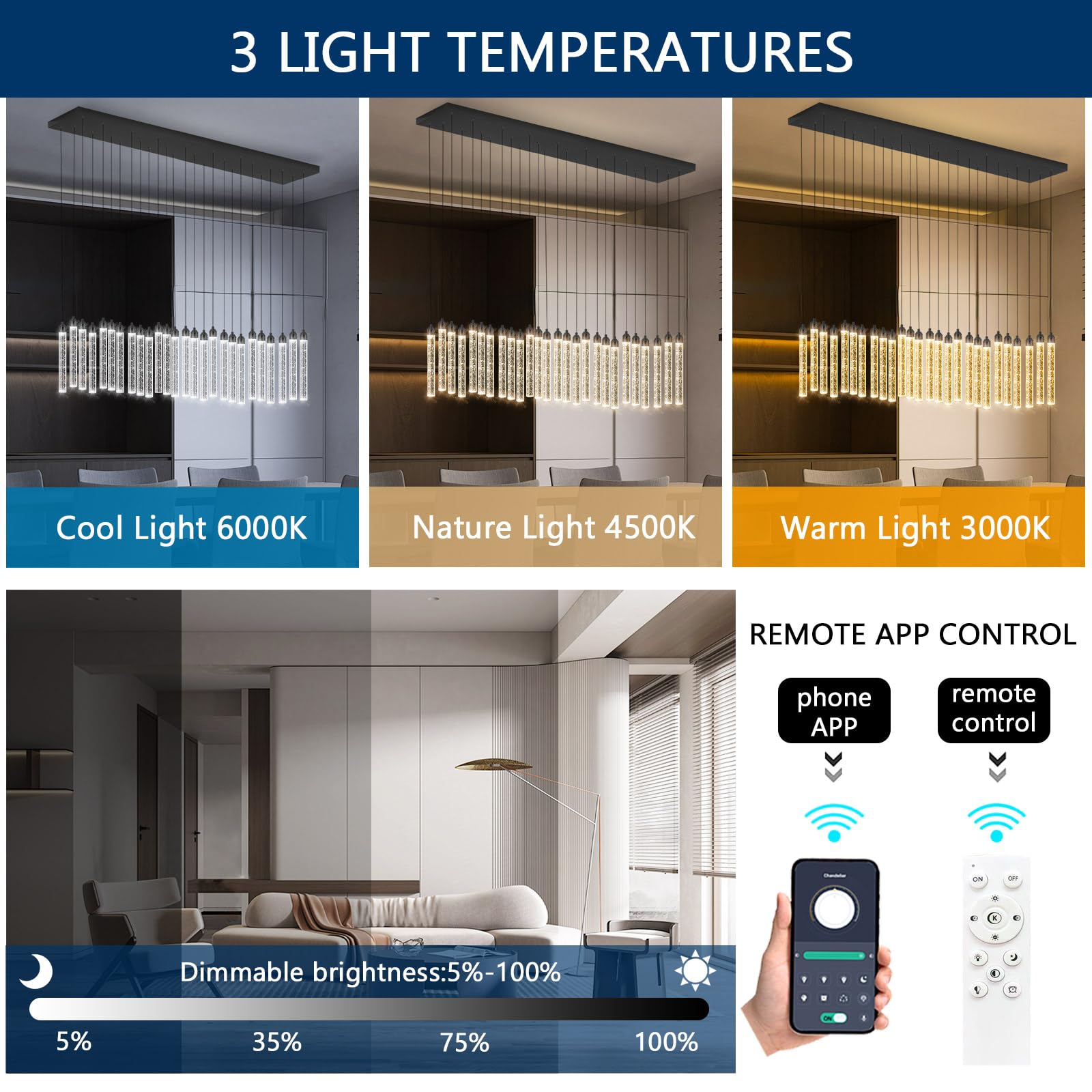Rectangular Chandeliers 26-Lights Long Light For Entryway Led Dimmable Chandeliers Lighting Fixture Flat Sloped High Ceiling Pendant Lights Crystal For Living Room Foyer Hallway Staircase Black