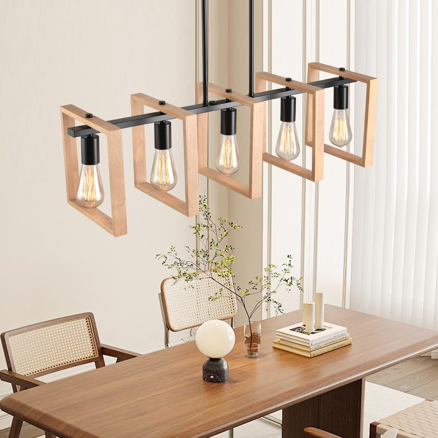 Kitchen Island Lighting Hanging For Farmhouse Linear Chandeliers Modern Chandelier Over Table  Matte Black Rustic Wood Ceiling Pendant Light Dining Room Hanging Light Rustic Wood