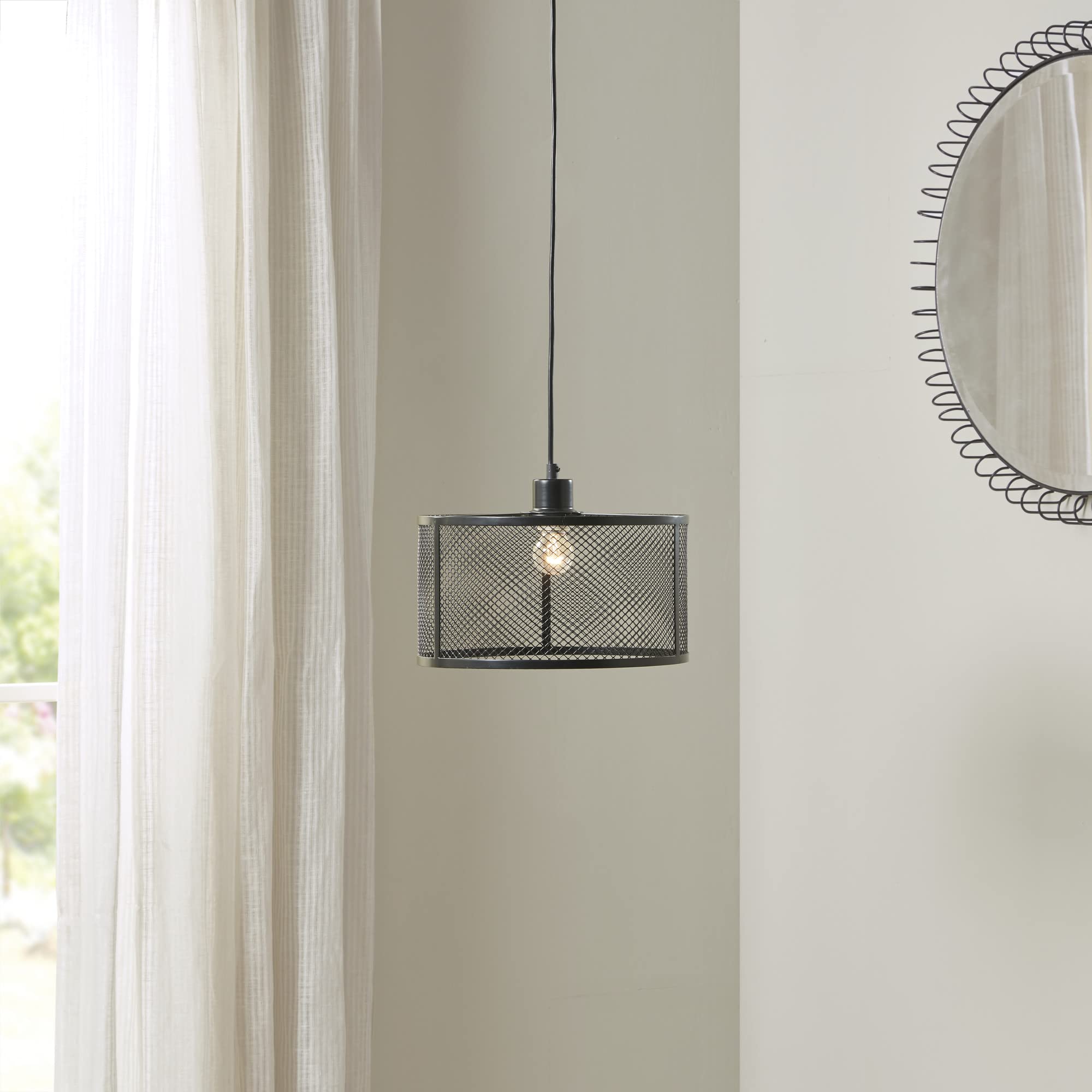 INK+IVY Jaxson Modern Pendant Light Fixtures for Kitchen Island, Hanging Ceiling Lamp with Black Metal Cage Shade, 76 Drop, Cont