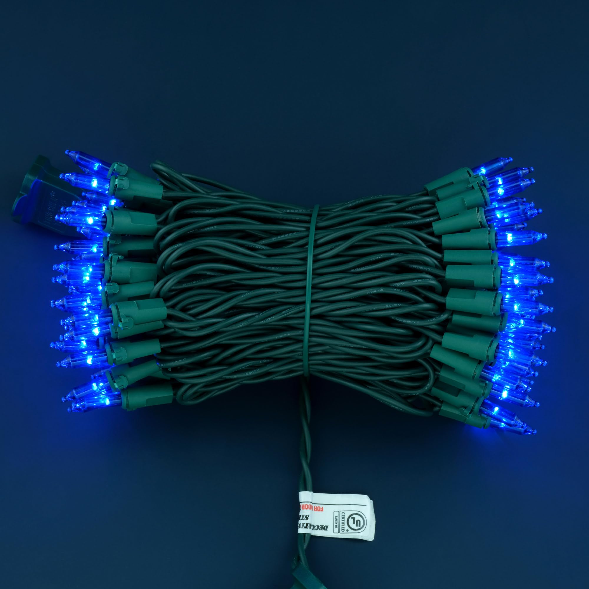 YULETIME 100 Count LED Mini String Lights, 33 Feet, Blue, Green Wire, UL Certified, Model DDS-L-100E/2F(0.34)