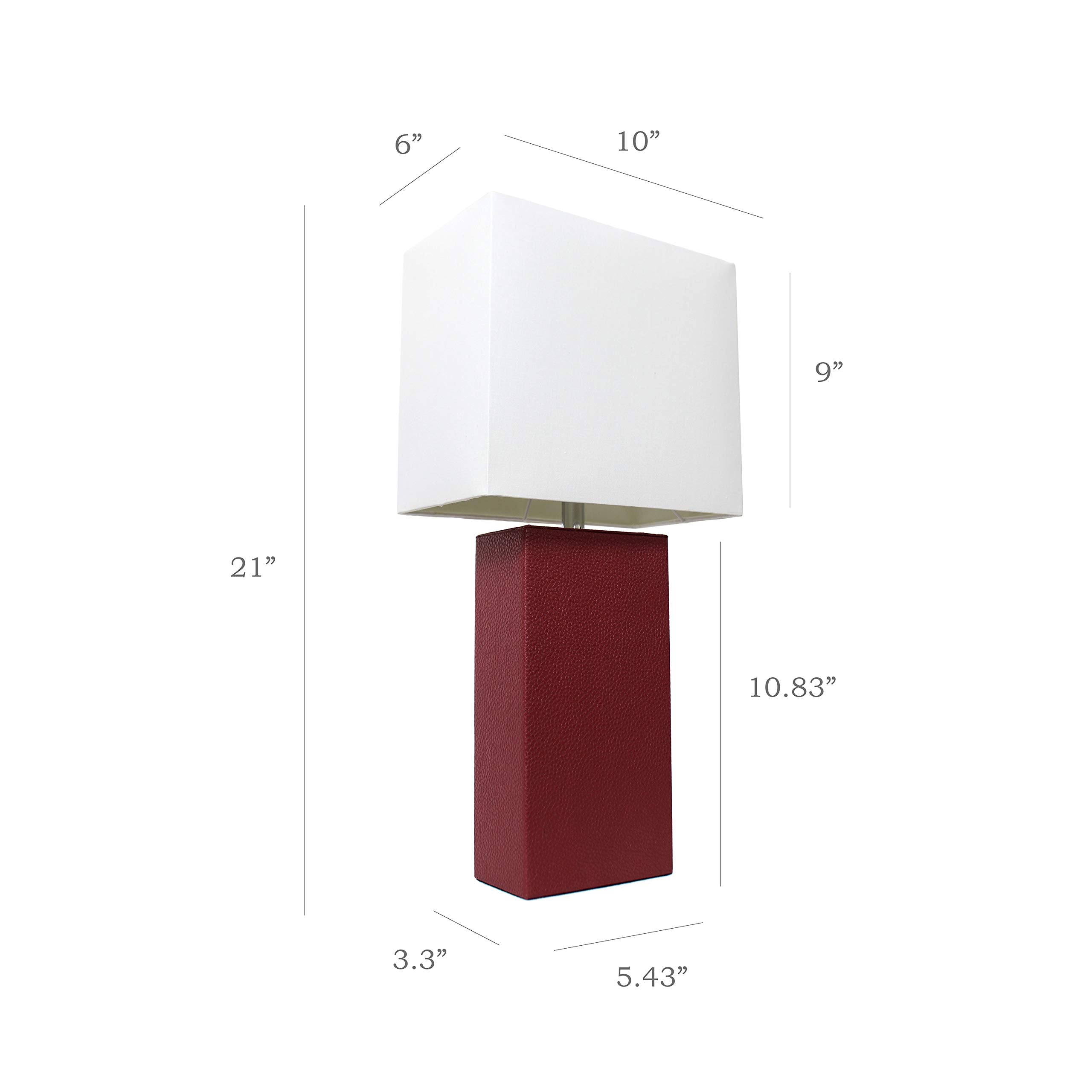 Elegant Designs Lt1025-Red Modern Leather Table Lamp With White Fabric Shade, Red (Pack Of 1)
