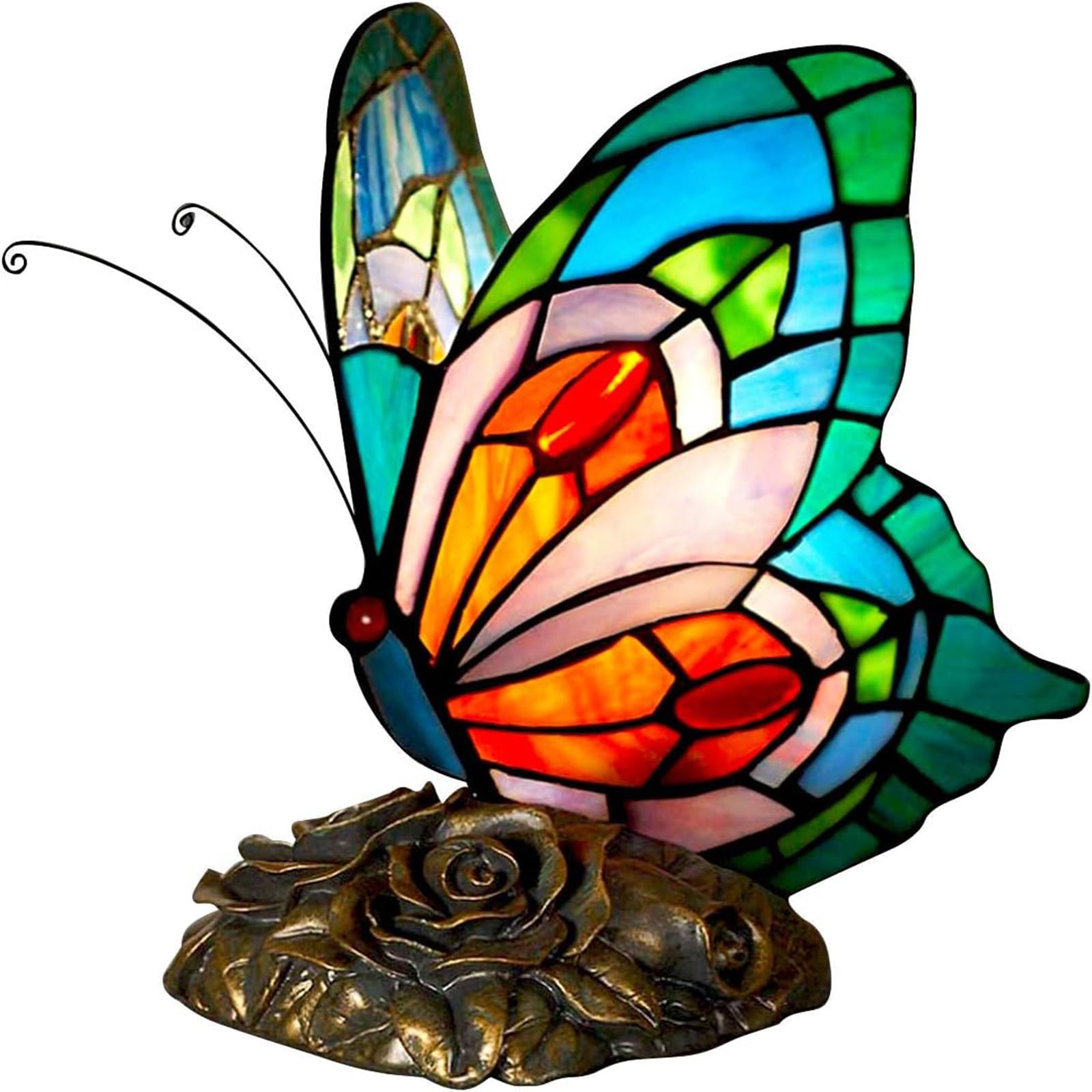FUMAT Bedside Table Lamp LED Tiffany Blue Fairy Butterfly Nightstand Table Lamps Stained Glass Shade ON Off Switch Home Office D
