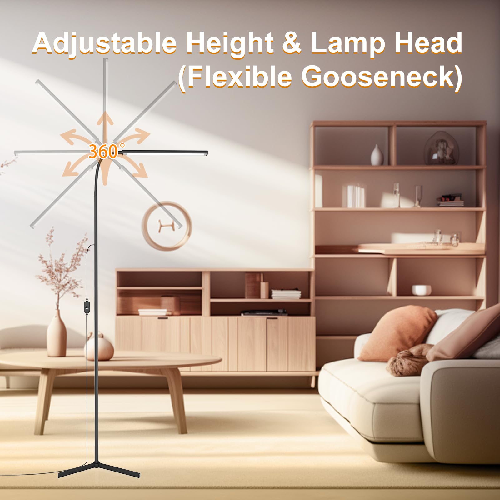 Wedeesun 15W Floor Lamp With Touch Control Adjustable Brightness 3500K-7000K 360 Gooseneck Led Floor Lamps Eye-Caring Floor Lamp