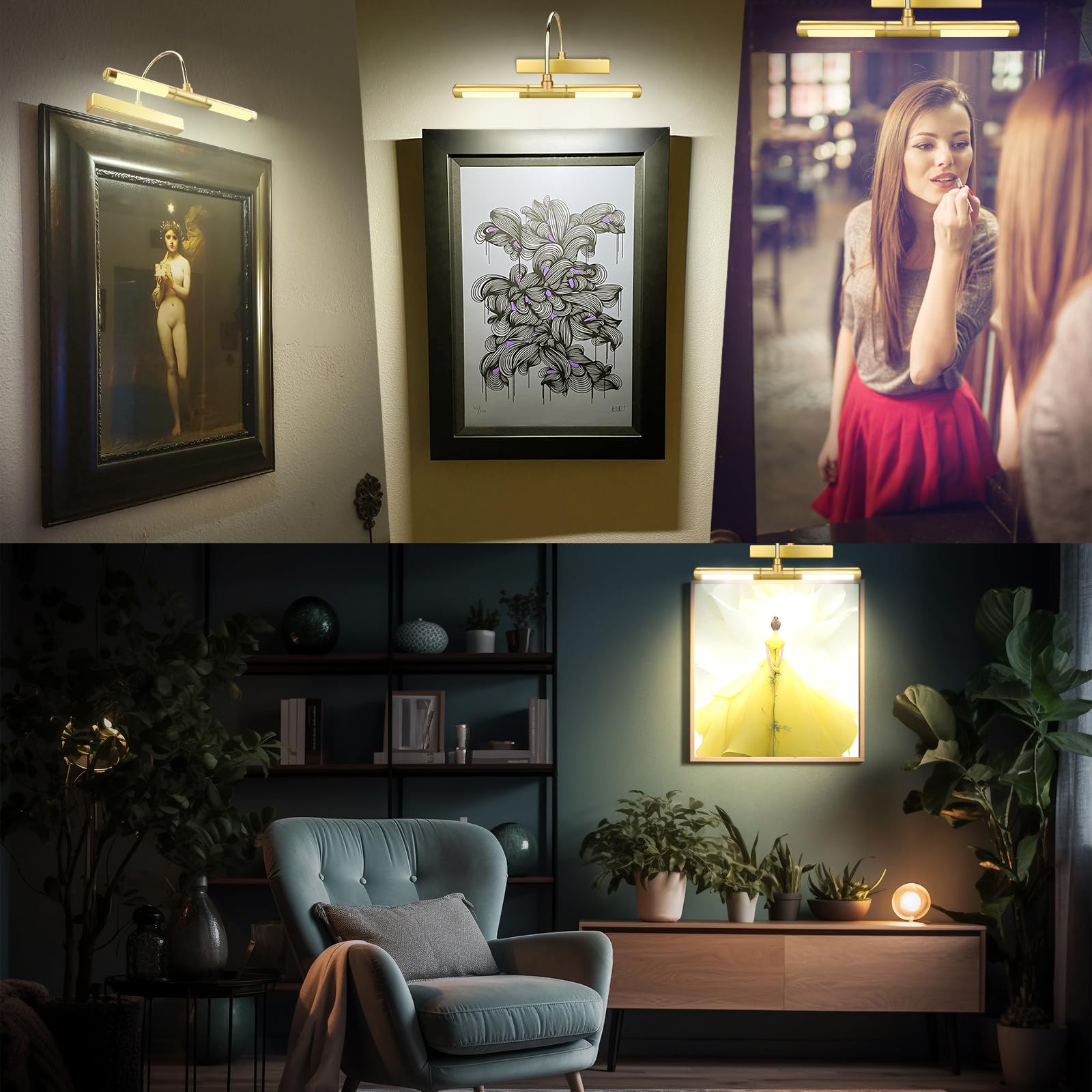 Luxsway Wireless Picture Lights For Paintings,Recgargeable Battery Art Display Light With Remote Control,Dimmable And Timer Off