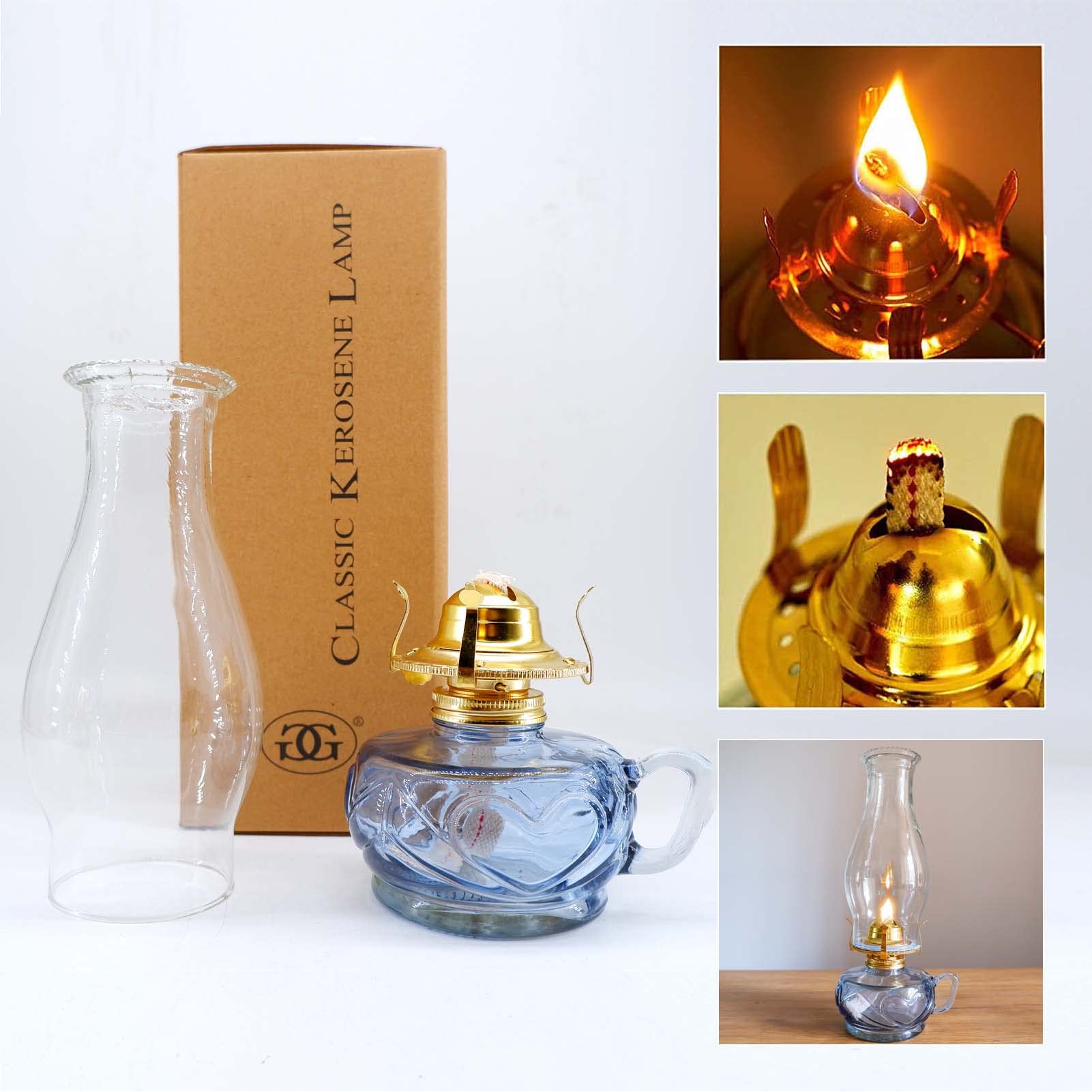 Rustic Oil Lamp For Indoor Use,Large Kerosene Lamp With Handle,2 Pcs Wicks And 1 Tweezers,Vintage Glass Hurricane Lamp For Home
