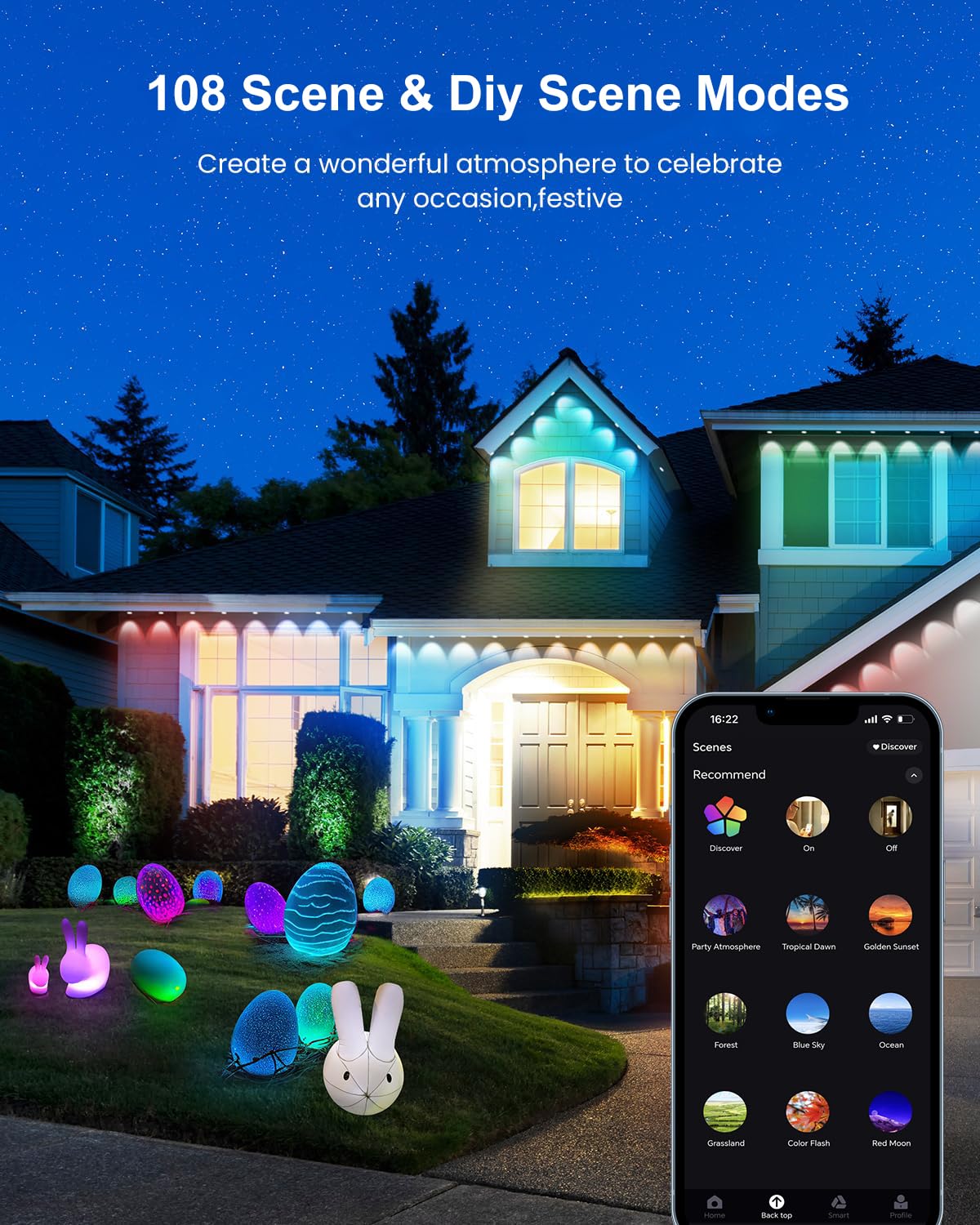 Seyxicnor Permanent Outdoor Lights For House  100Ft 60Led Smart Rgbw+Ic Outdoor Christmas Lights With App/Remote Control  Diy Scene  Ip67 Waterproof Under Eaves Lighting For Holiday & Daily Decor